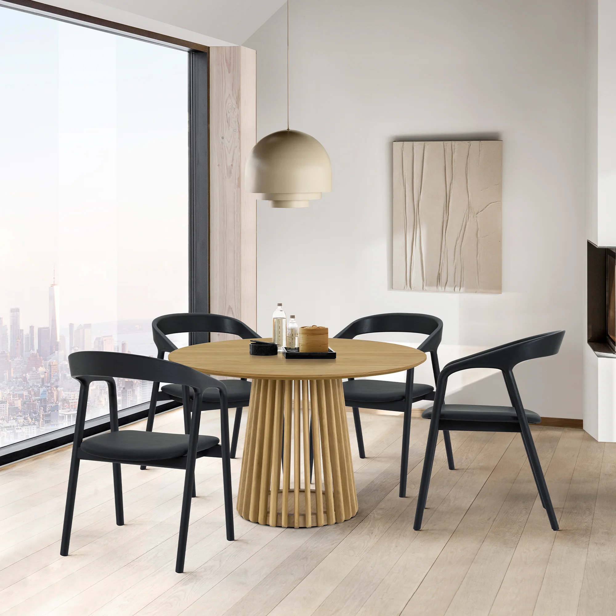 Pasadena Apache 5 Piece Round Dining Set in Natural and Black Oak Finish By Armen Living