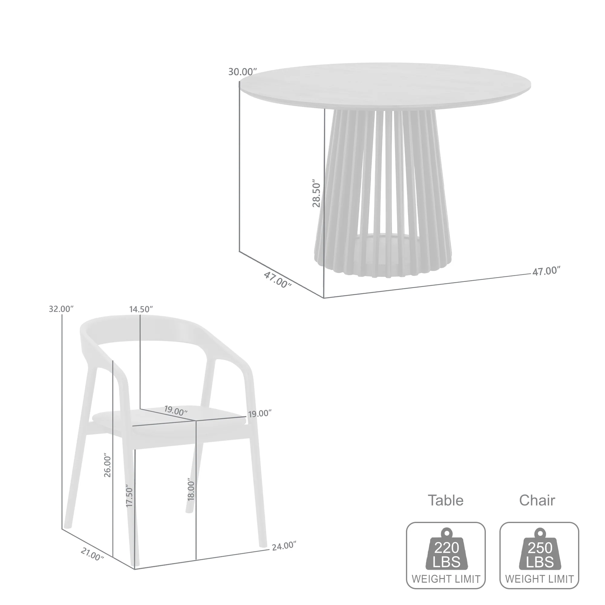 Pasadena Apache 5 Piece Round Dining Set in Natural and Black Oak Finish By Armen Living - Image 10