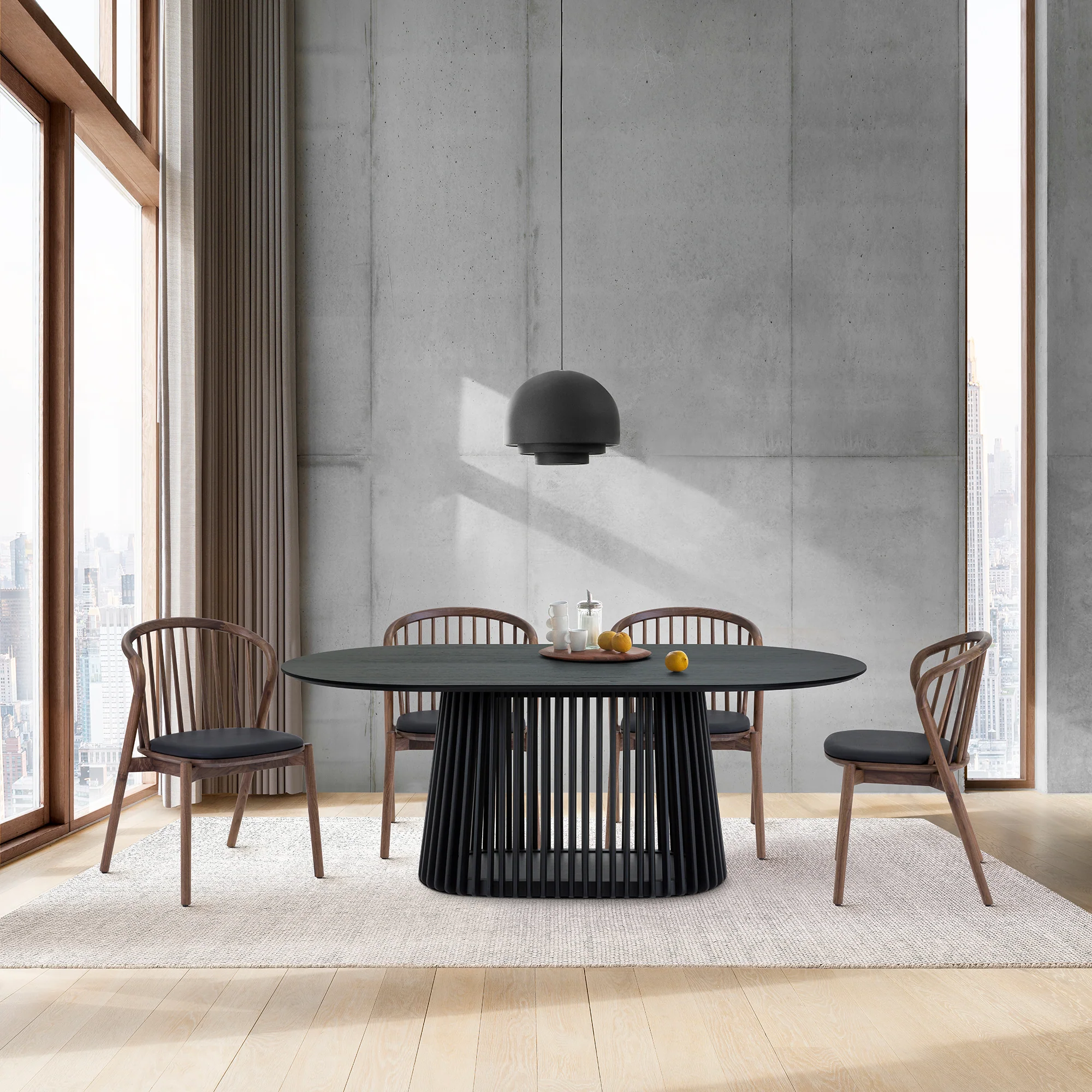 Pasadena Echo 5 Piece Oval Dining Set in Black Oak Finish with Walnut Finish Chairs By Armen Living