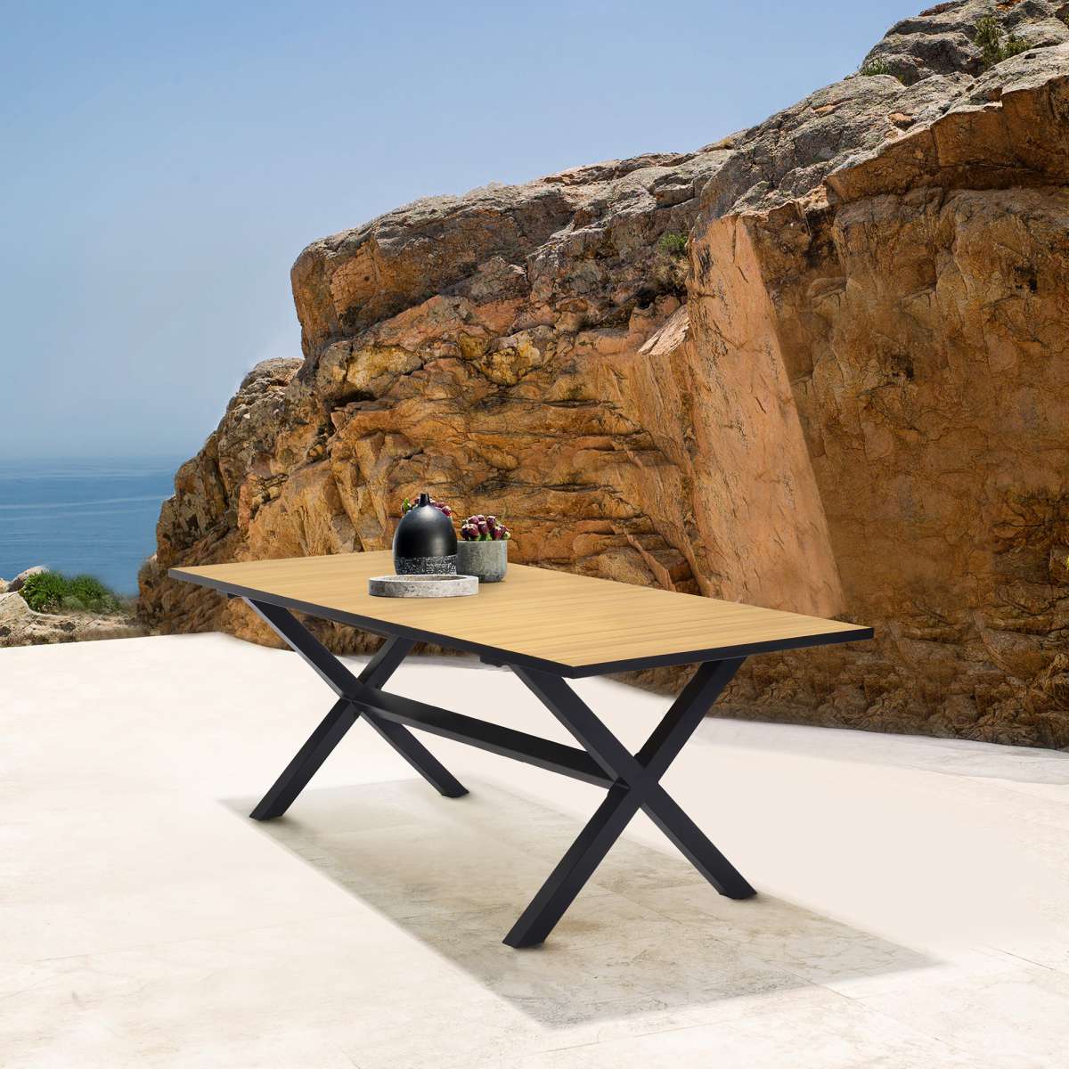 Paseo Outdoor Black Aluminum Rectangular Dining Table By Armen Living