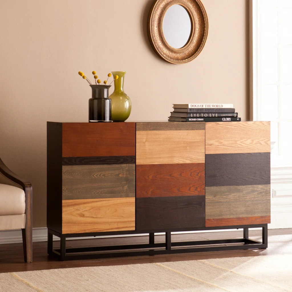 Patch Mid Century Mod Color Block Three Door Accent Cabinet By Homeroots
