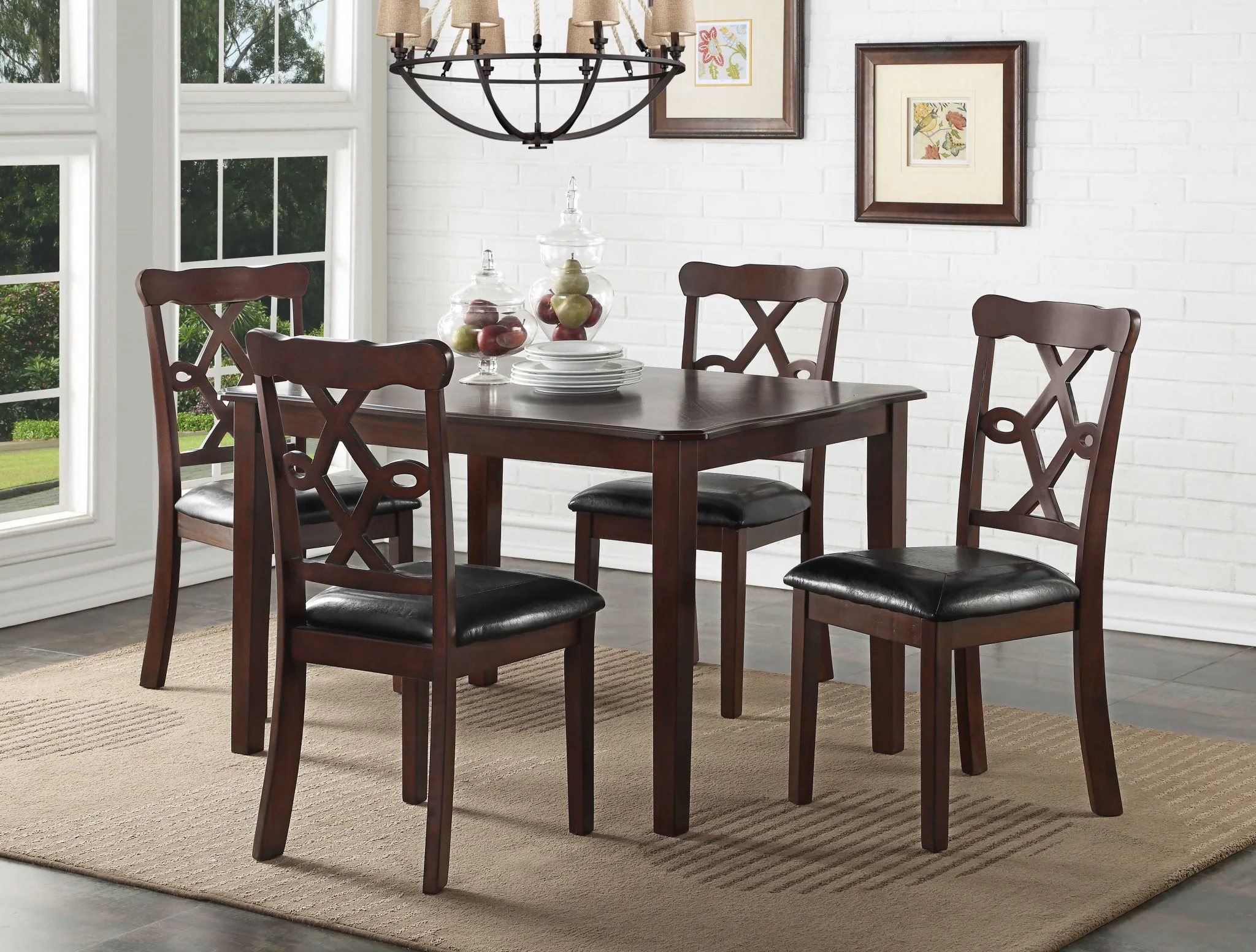 5Pc Black Leatherette And Espresso Dining Set By Homeroots