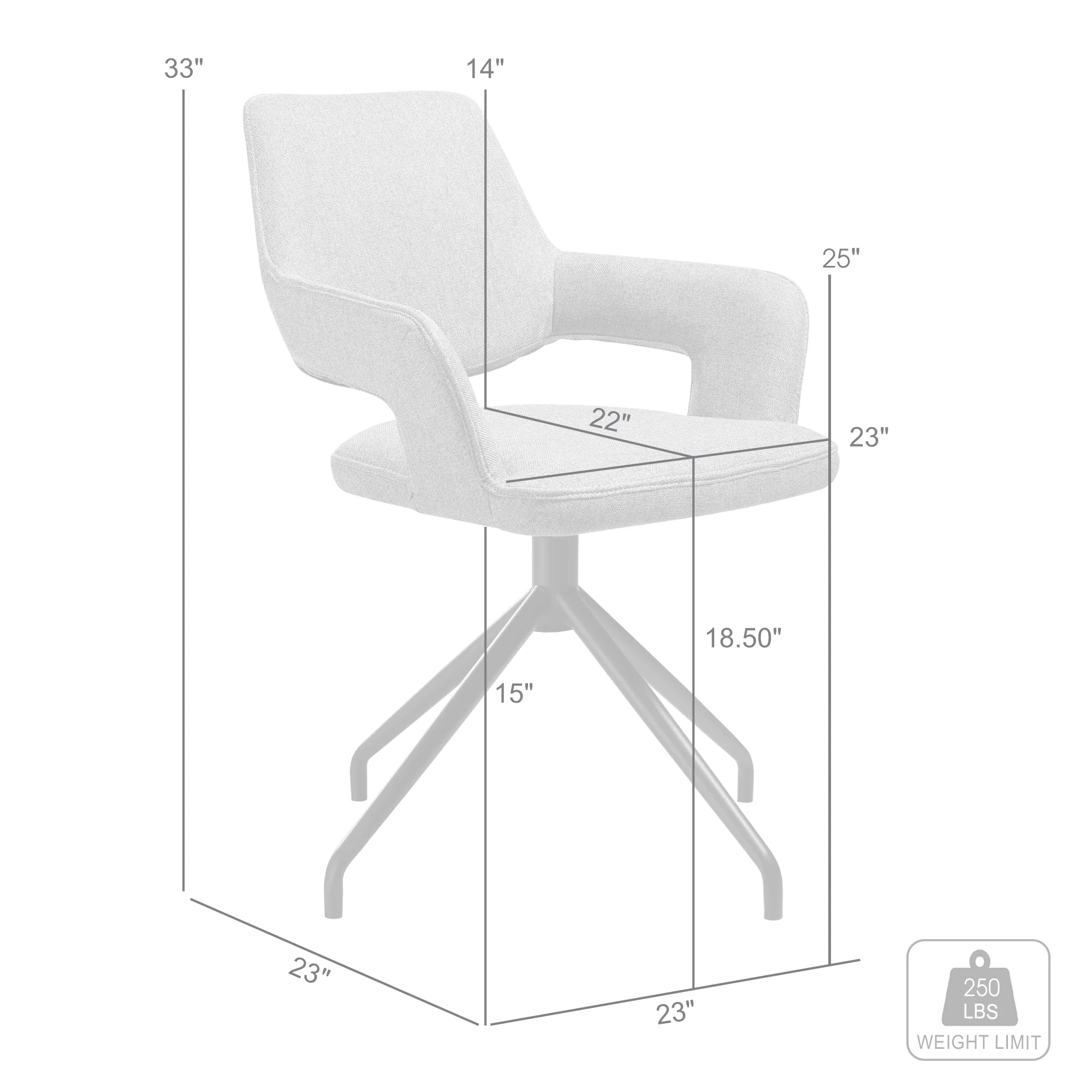 Penny Swivel Upholstered Dining Chair in Gray Fabric with Black Metal Legs - Set of 2 By Armen Living - Image 10