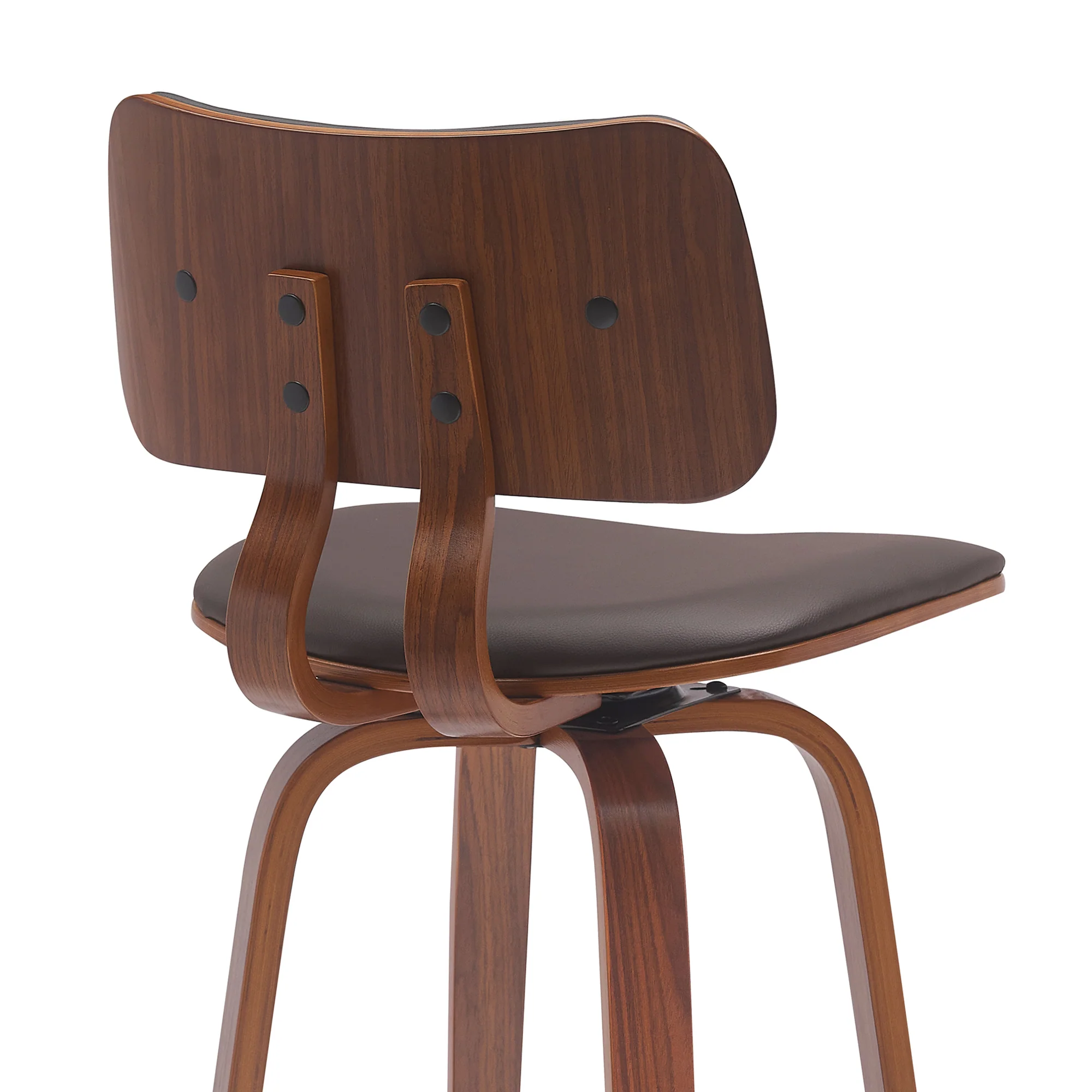 Pico 26" Swivel Walnut Wood Counter Stool in Gray Faux Leather with Chrome By Armen Living - Image 21