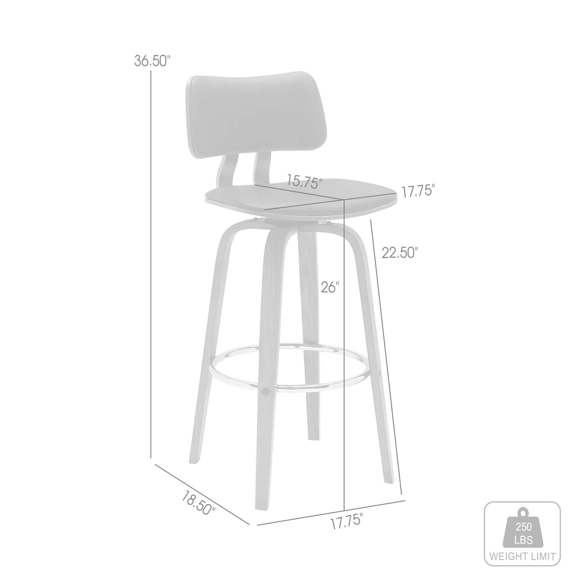 Pico 26" Swivel Walnut Wood Counter Stool in Gray Faux Leather with Chrome By Armen Living - Image 23