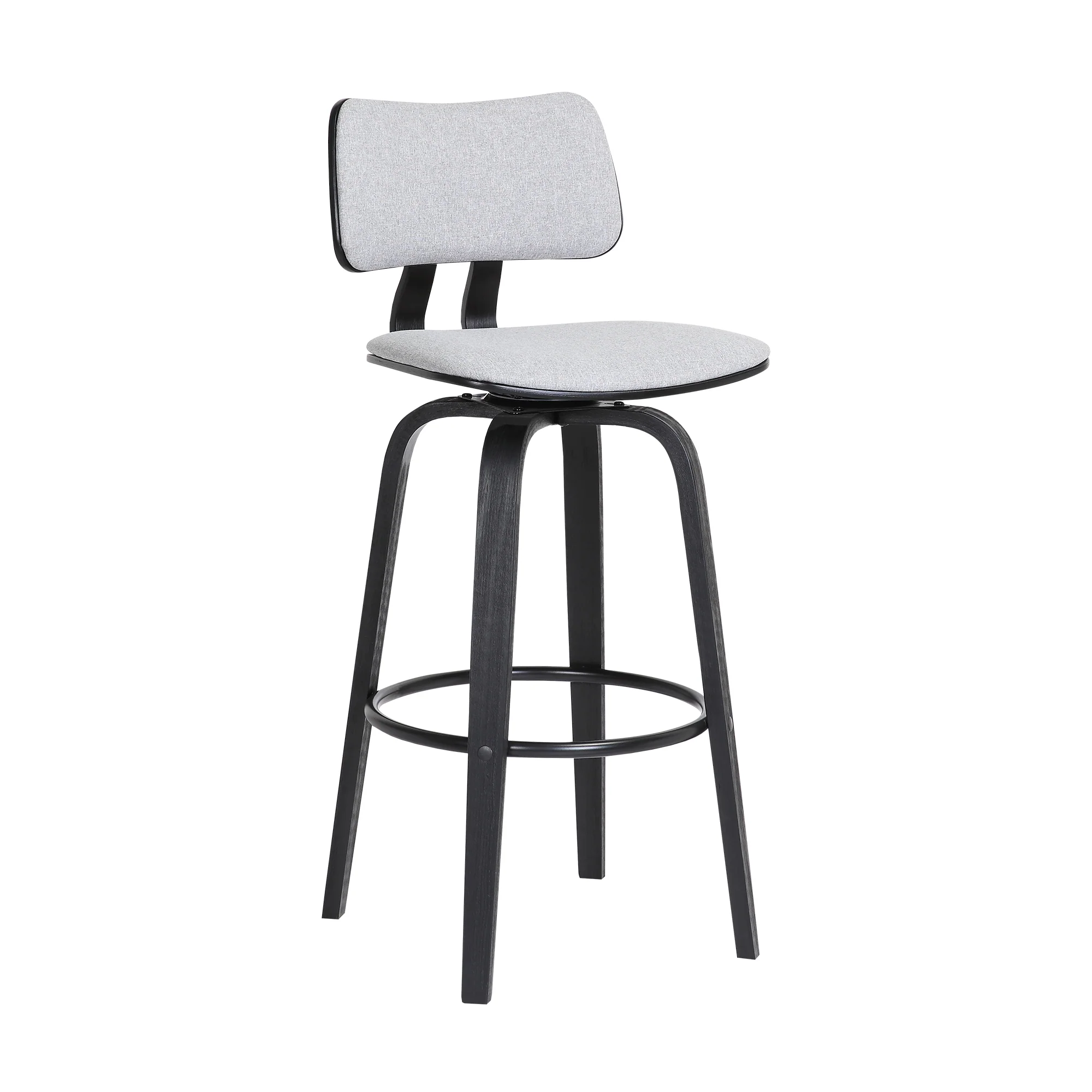 Pico 30" Swivel Black Wood Bar Stool in Grey Faux Leather with Black Metal By Armen Living - Image 12