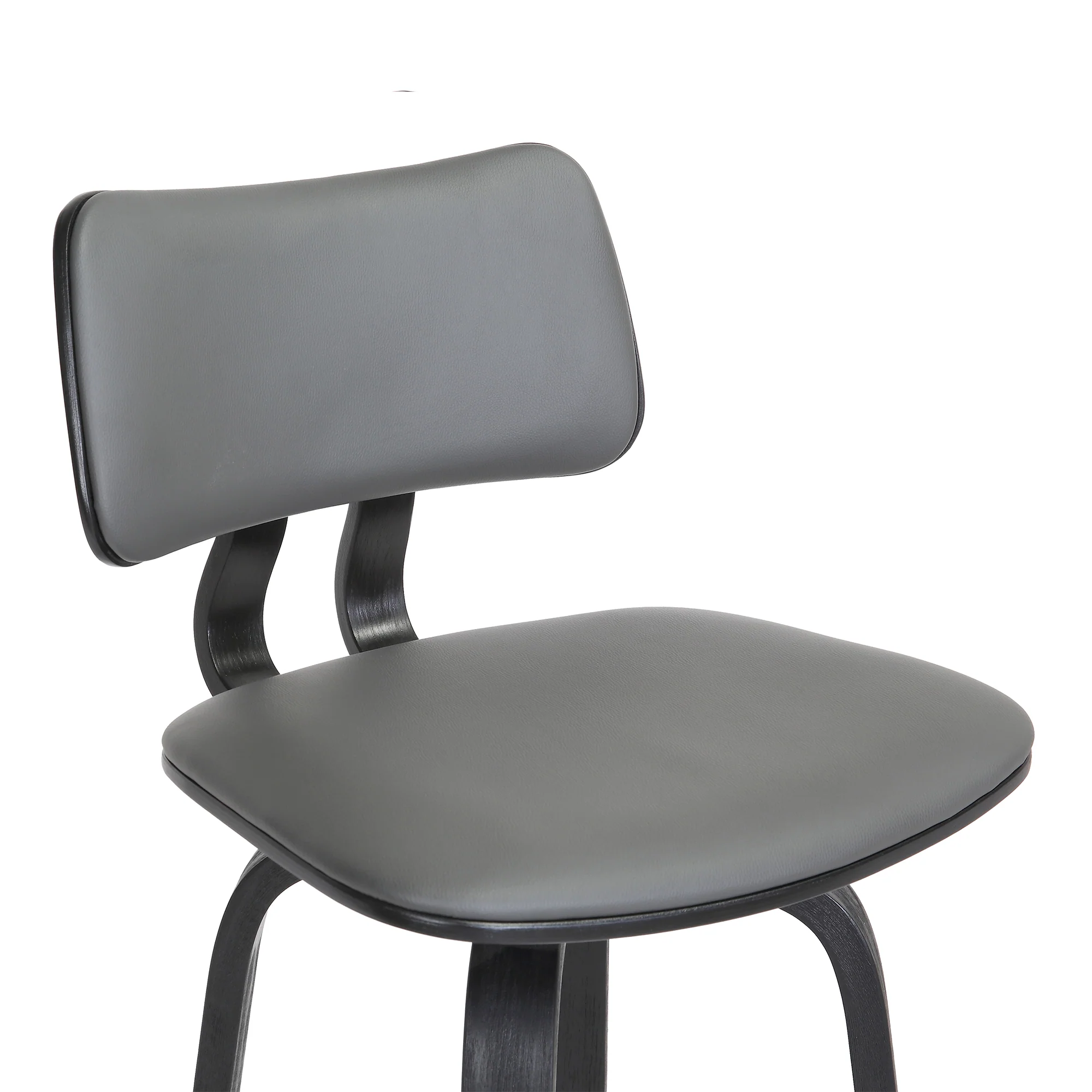 Pico 30" Swivel Black Wood Bar Stool in Grey Faux Leather with Black Metal By Armen Living - Image 7