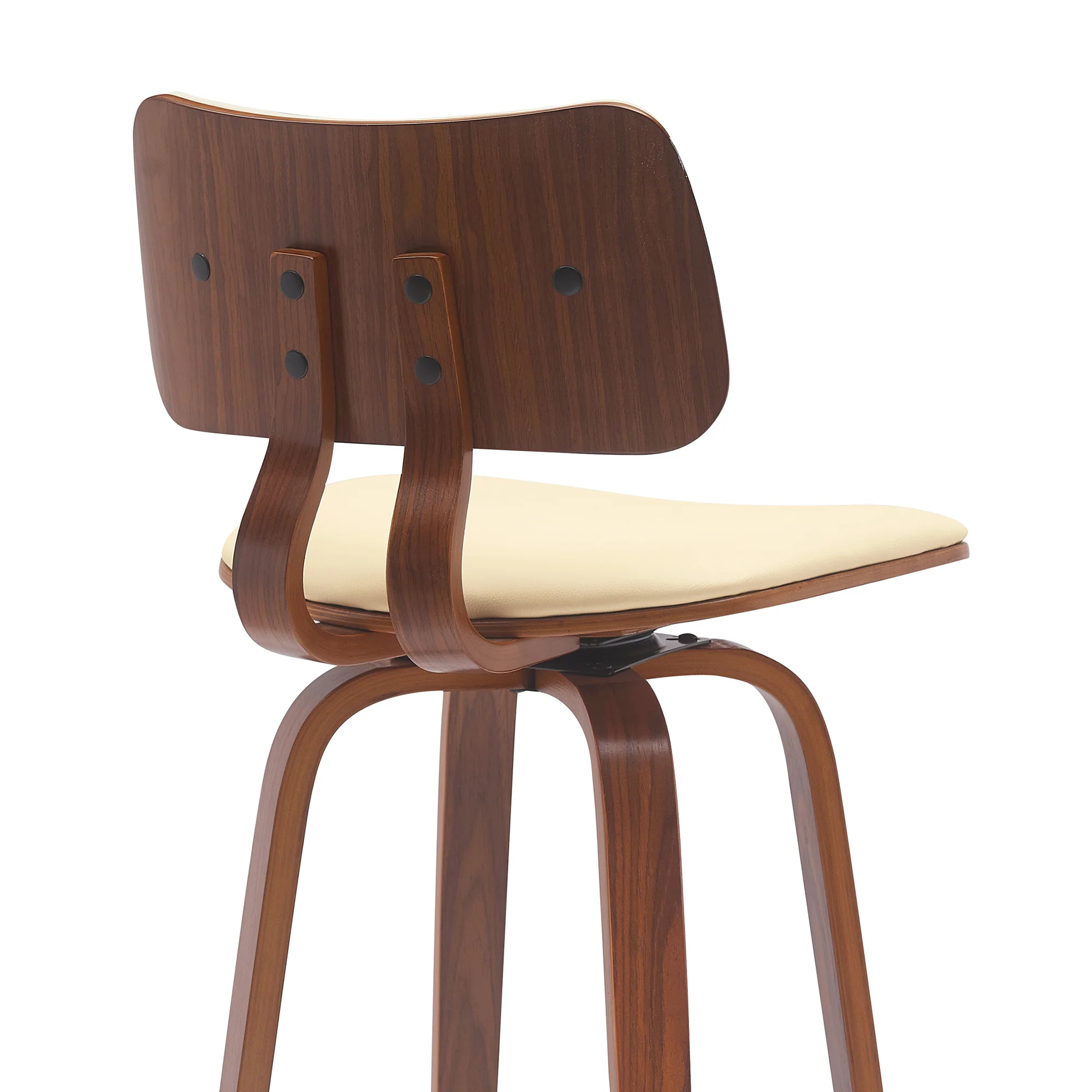 Pico 30" Swivel Walnut Wood Bar Stool in Gray Faux Leather with Chrome By Armen Living - Image 13