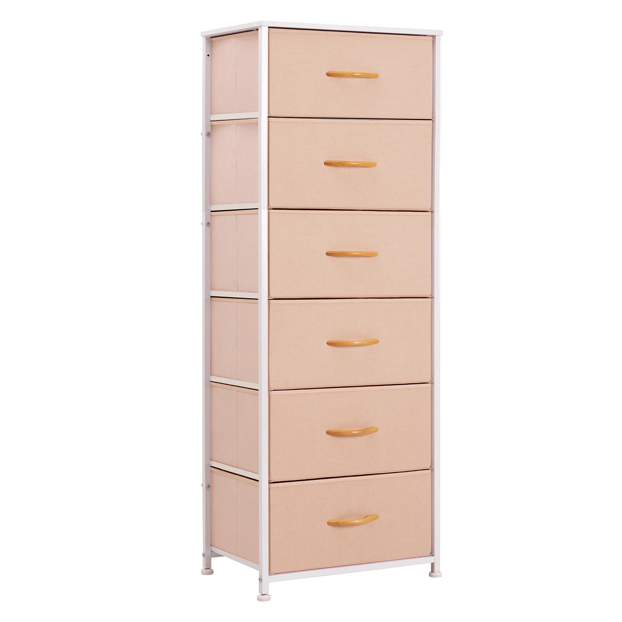 Pink and White Steel and Fabric Six Drawer Chest By Homeroots