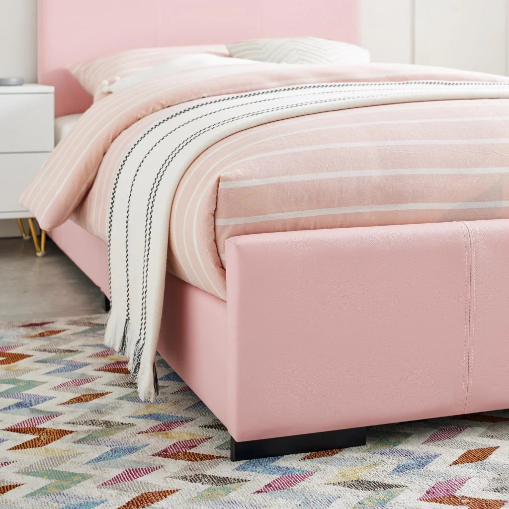Pink Upholstered Twin Platform Bed By Homeroots - Image 5