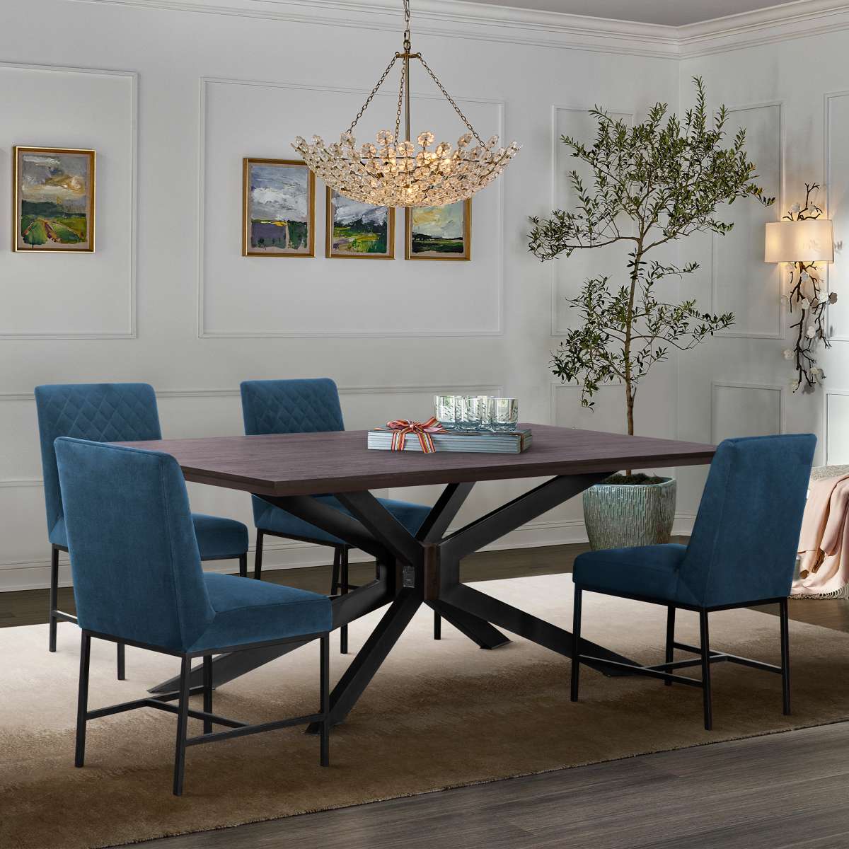 Pirate and Blue Napoli 5 Piece Modern Dining Set By Armen Living
