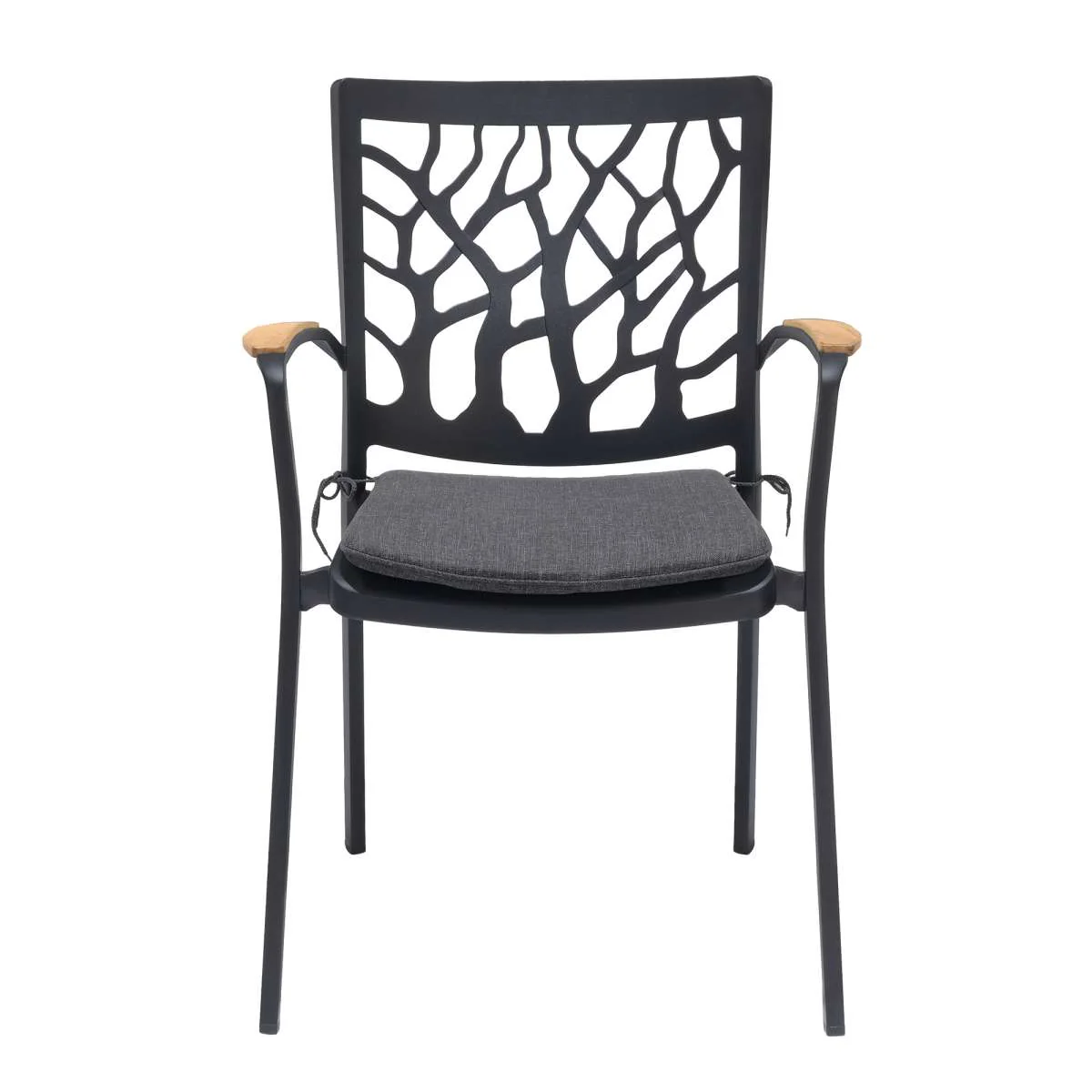 Portals Outdoor Patio Aluminum Chair in Black with Natural Teak Wood Accent-Set of 2 By Armen Living - Image 10