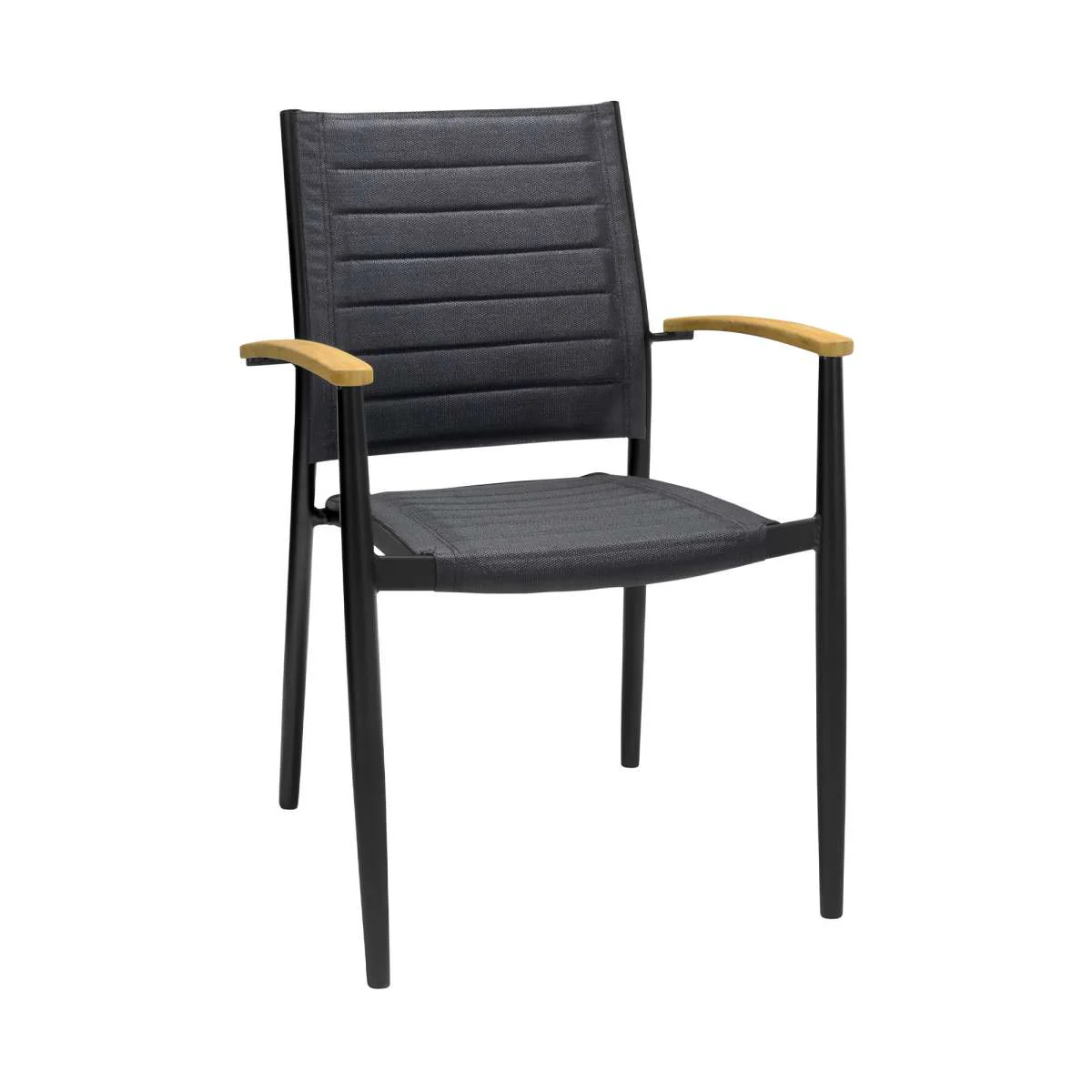 Portals Outdoor Patio Aluminum Chair in Black with Natural Teak Wood Accent-Set of 2 By Armen Living - Image 4