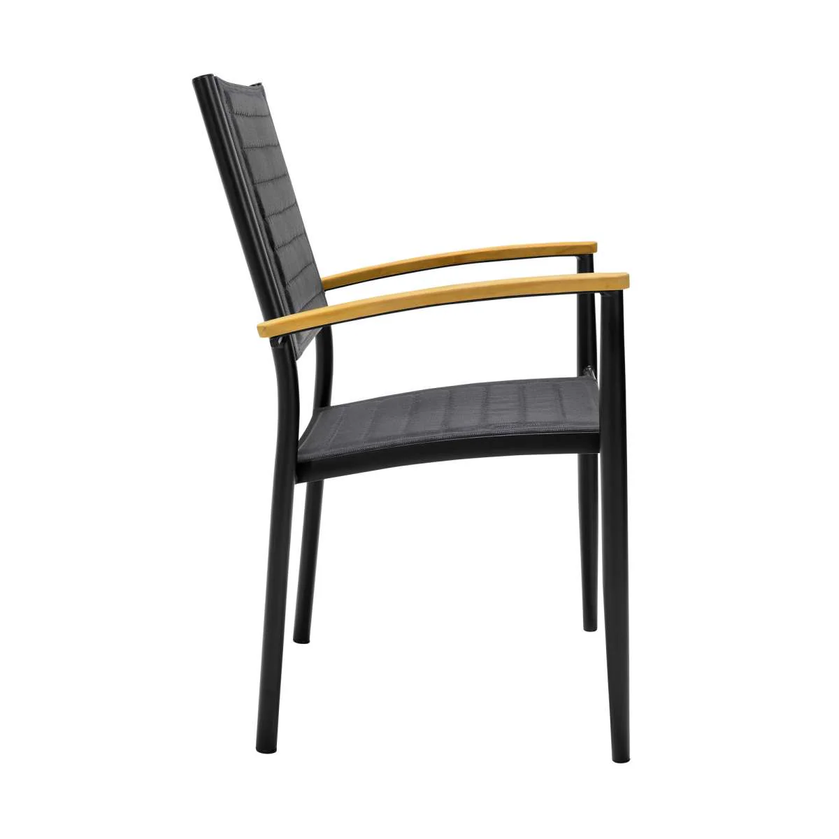 Portals Outdoor Patio Aluminum Chair in Black with Natural Teak Wood Accent-Set of 2 By Armen Living - Image 6