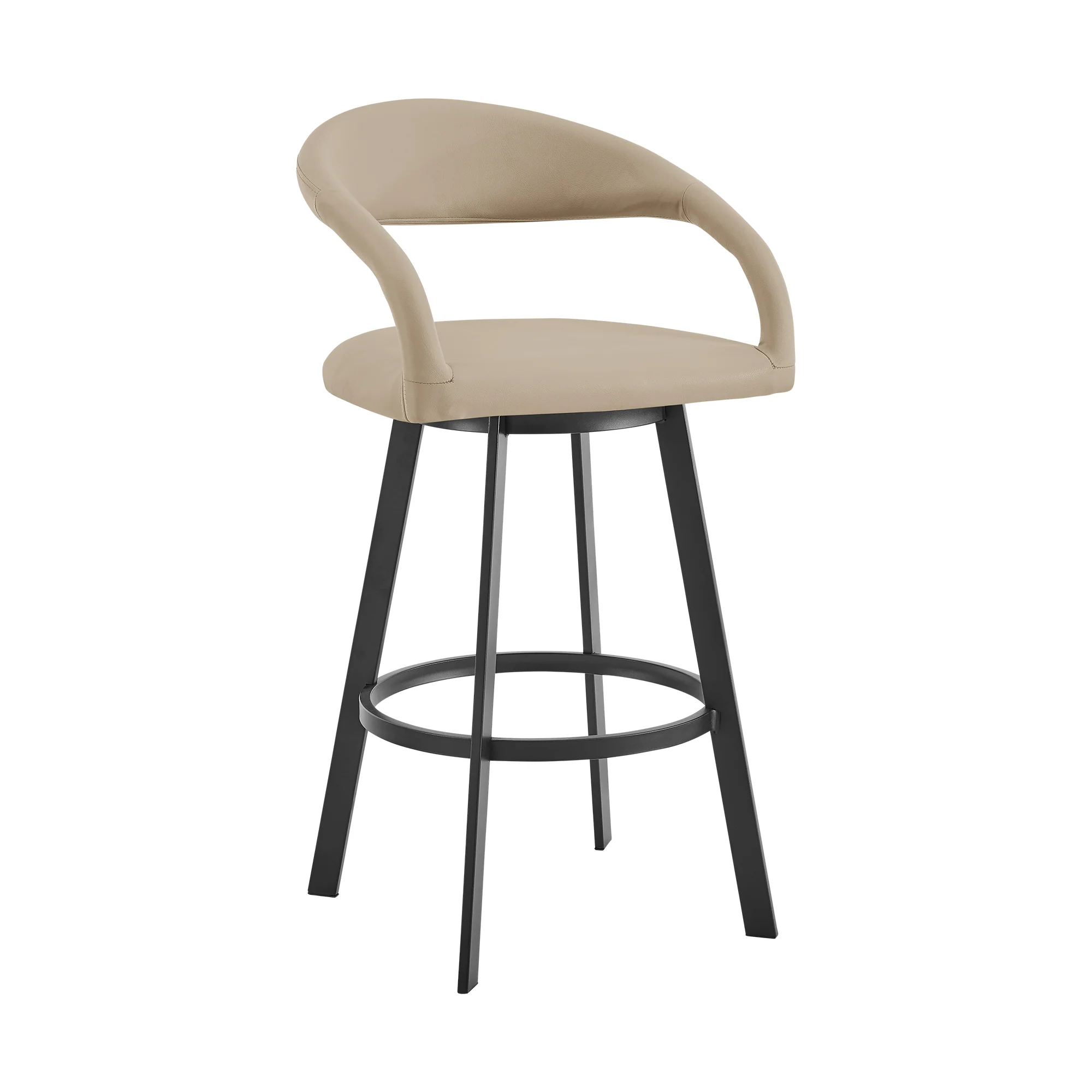 Ramona 30" Swivel Bar Stool with Matte Black Iron and Beige Faux Leather By Armen Living - Image 2
