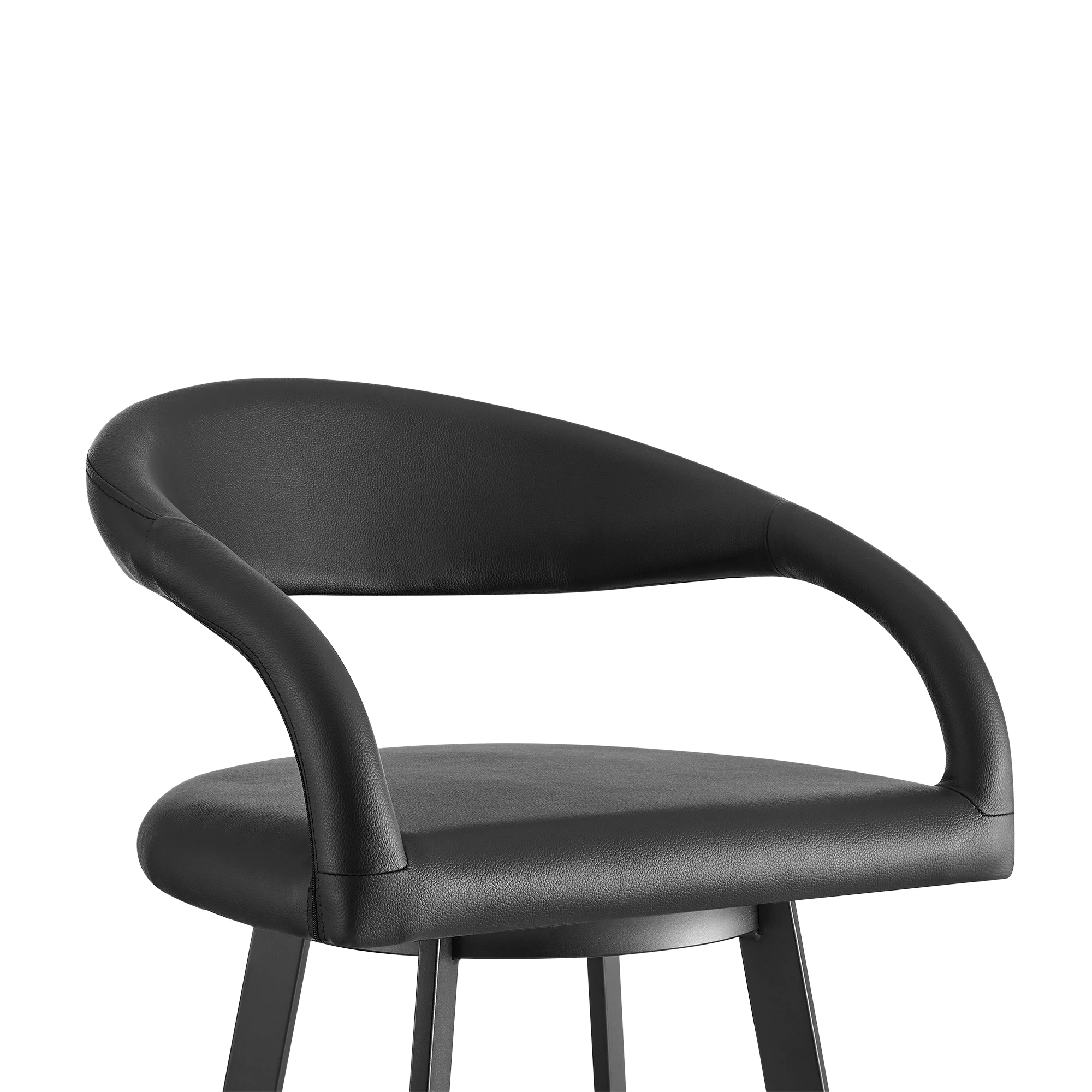 Ramona 30" Swivel Bar Stool with Matte Black Iron and Black Faux Leather By Armen Living - Image 5