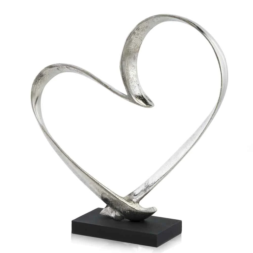 Raw Silver and Black Heart Sculpture By Homeroots