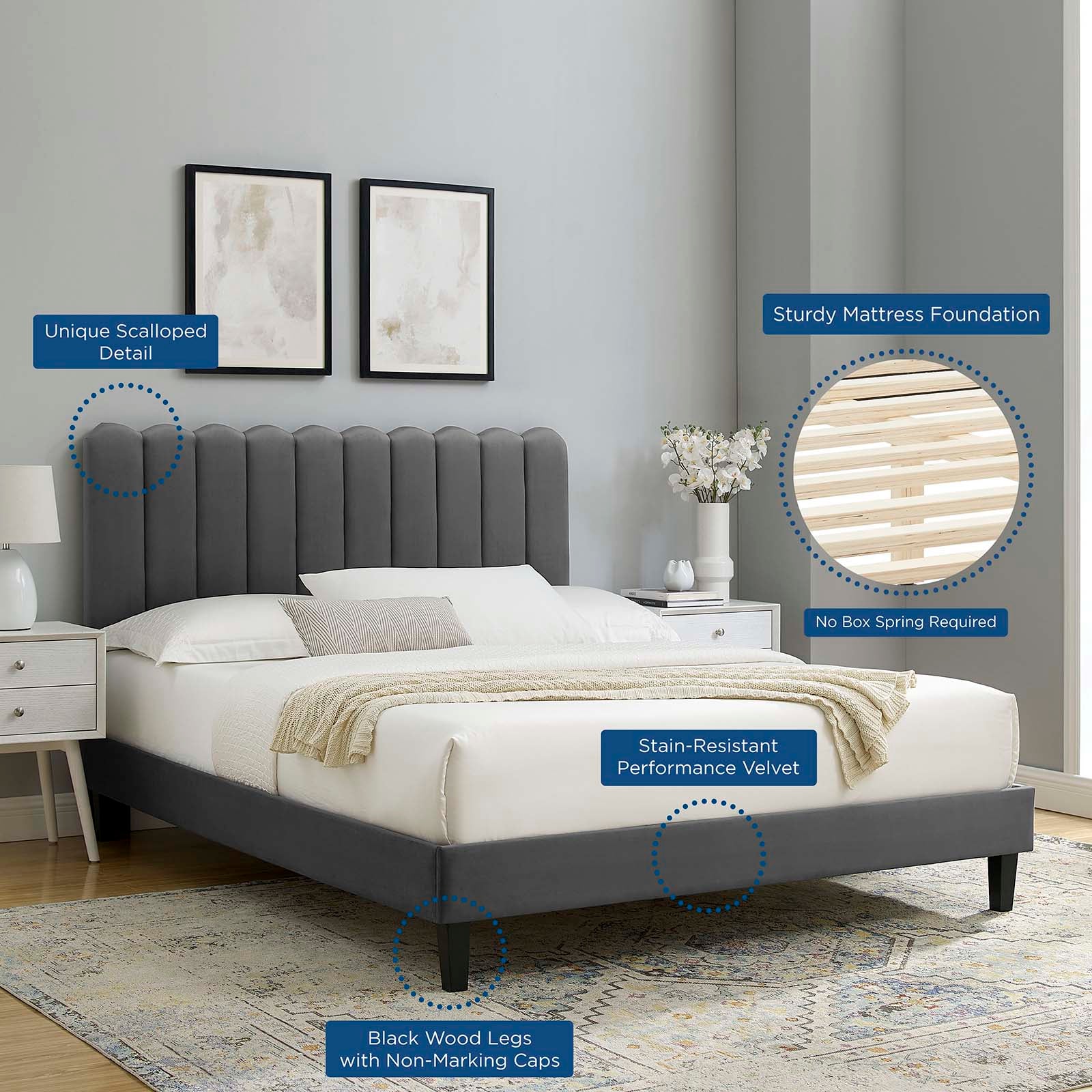Reagan King Performance Velvet Platform Bed By Modway - MOD-7078 - Image 9