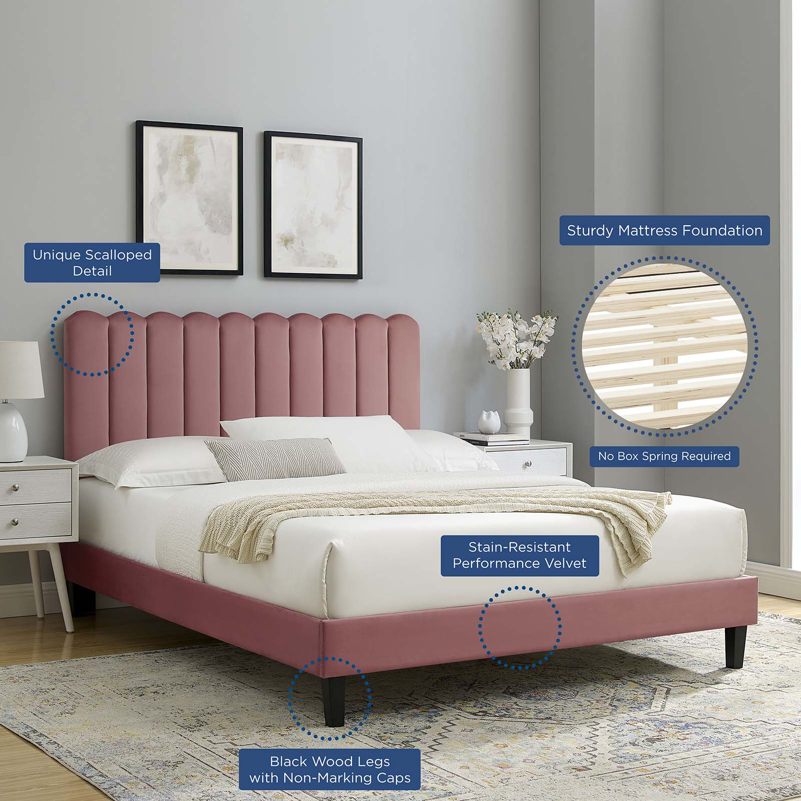 Reagan Queen Performance Velvet Platform Bed By Modway - MOD-6588 - Image 25