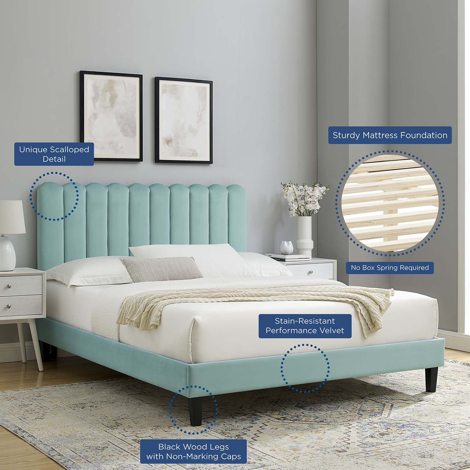 Reagan Twin Performance Velvet Platform Bed By Modway - MOD-6887 - Image 57