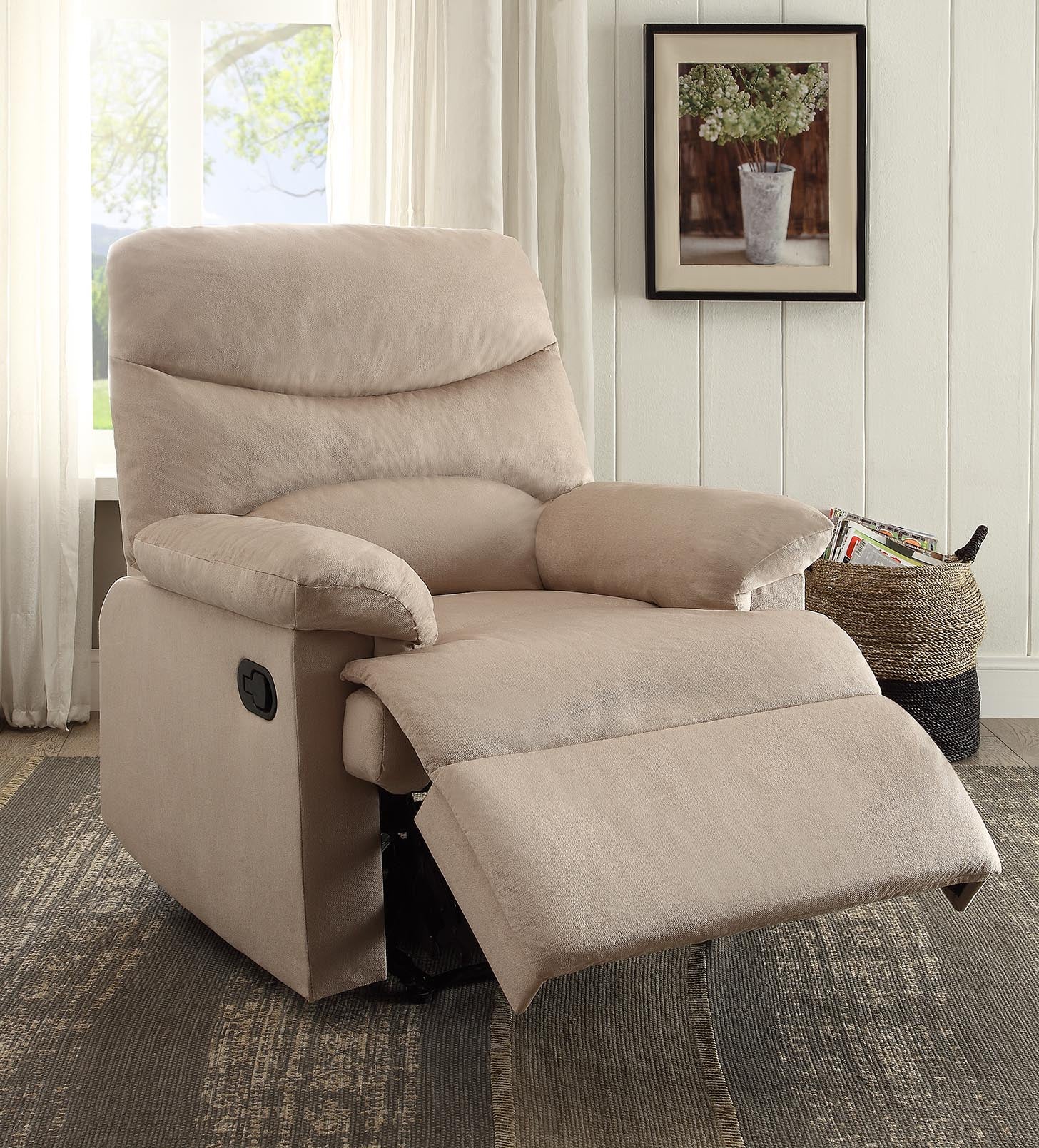 Recliner , Light Brown Woven Fabric - Woven Fabric, Wood (Solid Light Brown Woven Fabric By Homeroots