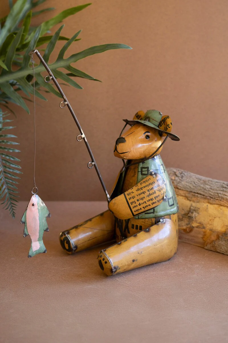 Recycled Iron Brown Bear Fishing By Kalalou - Image 2