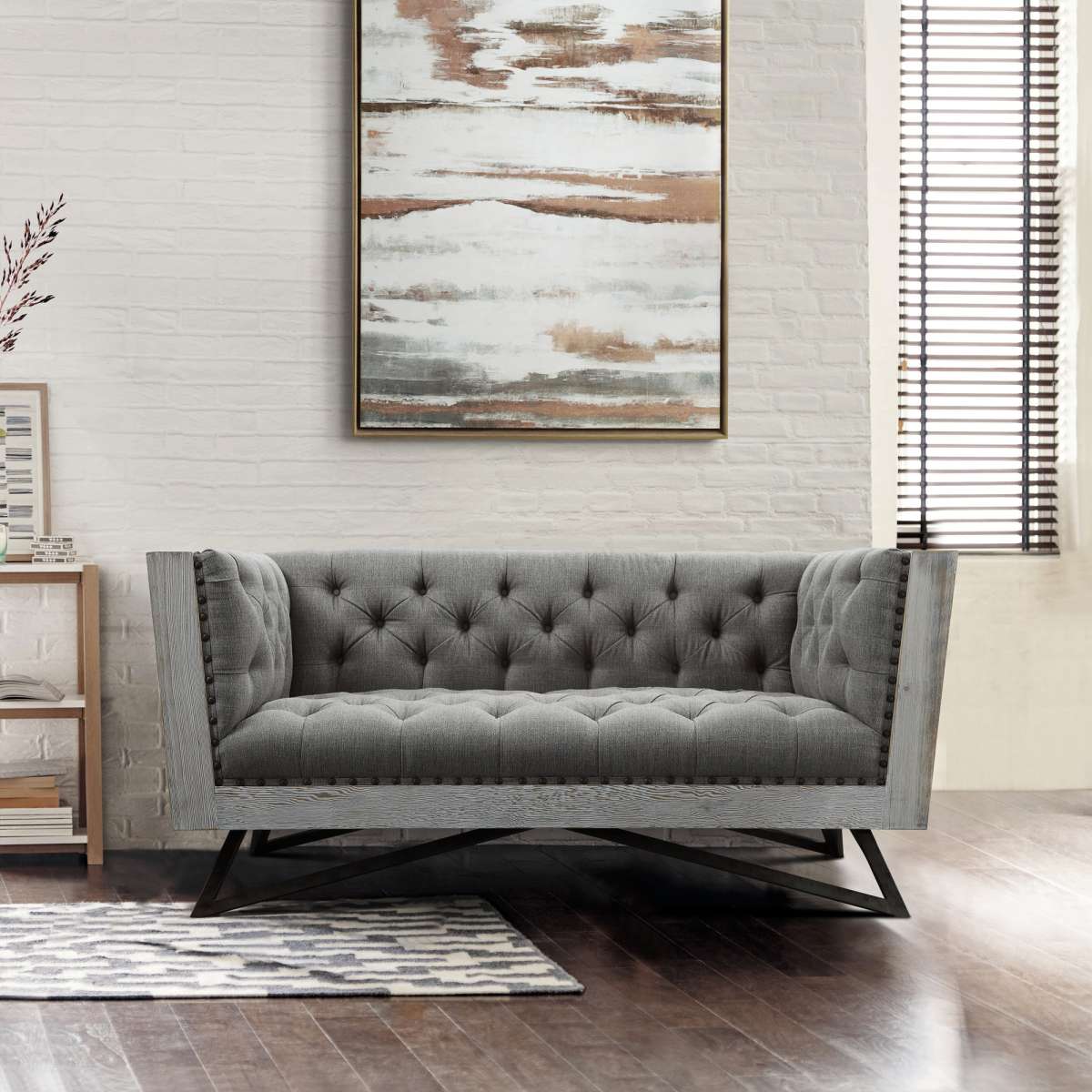 Regis Contemporary Loveseat in Gray Fabric By Armen Living