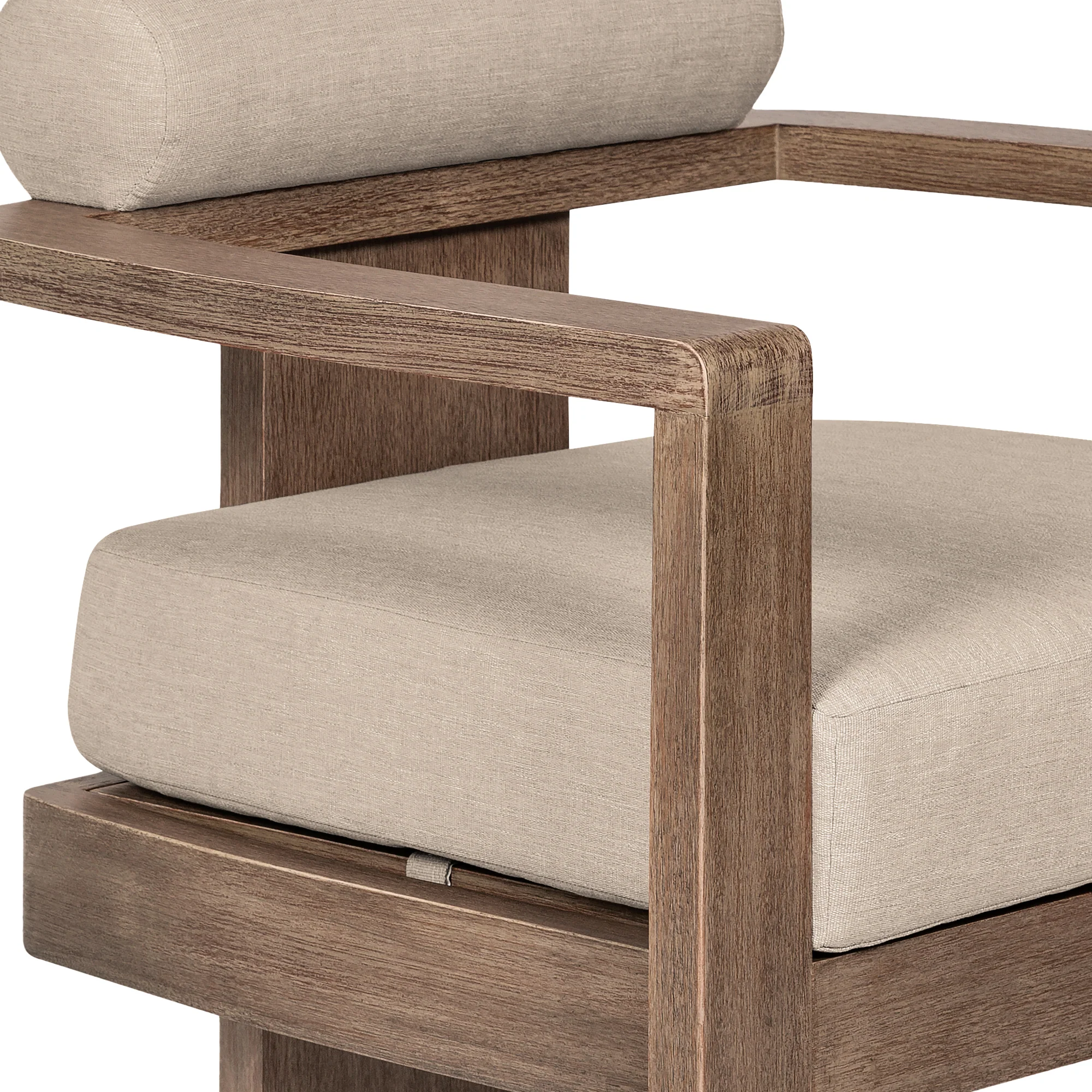 Relic Outdoor Patio 7 Piece Dining Set in Weathered Eucalyptus Wood with Taupe Olefin Cushions By Armen Living - Image 7