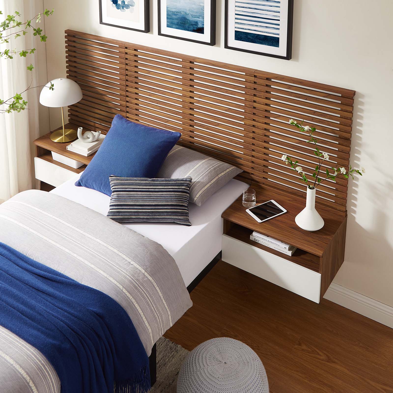 Render Wall Mount Twin Headboard and Modern Nightstands By Modway - MOD-7112
