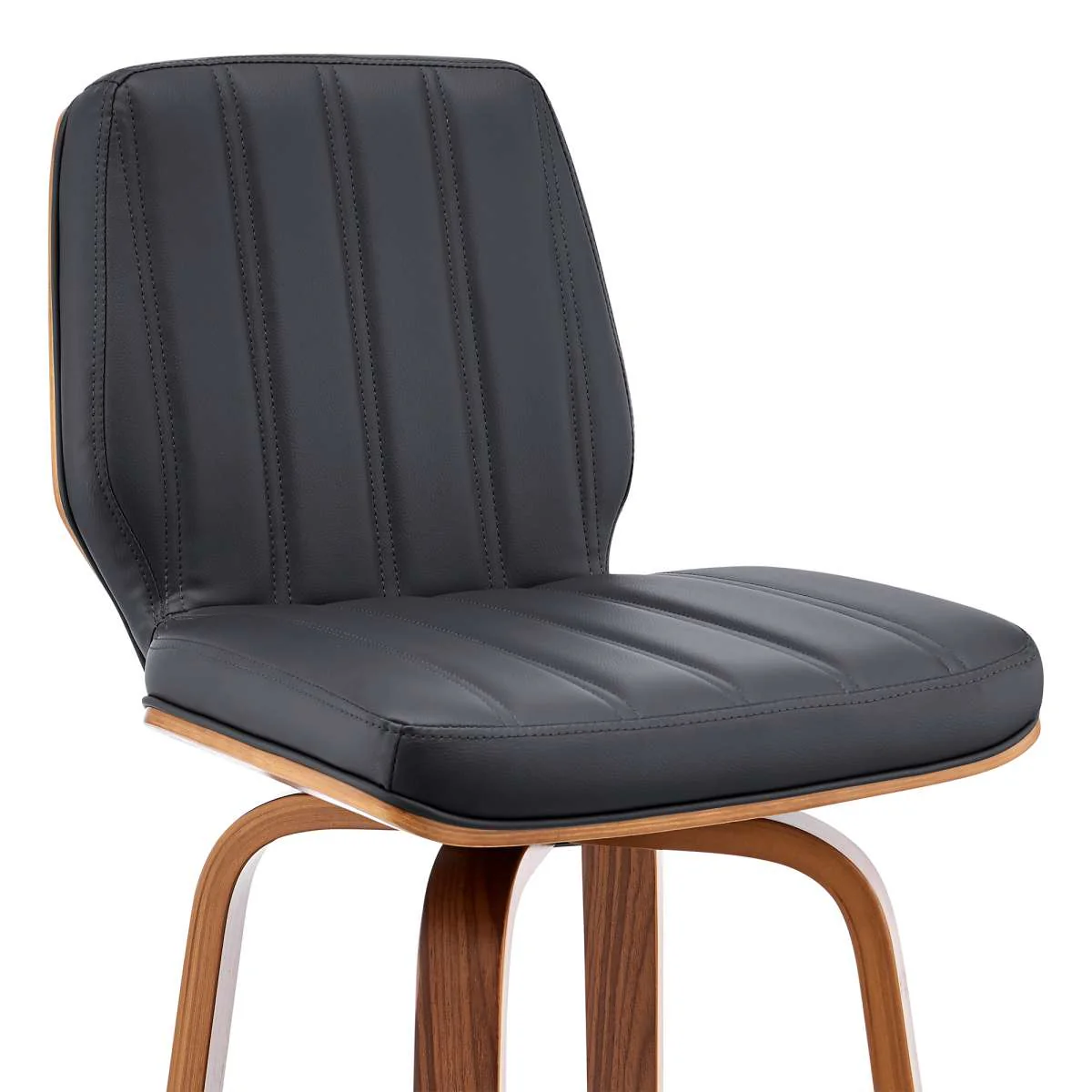 Renee 26" Swivel Grey Faux Leather and Walnut Wood Bar Stool By Armen Living - Image 6