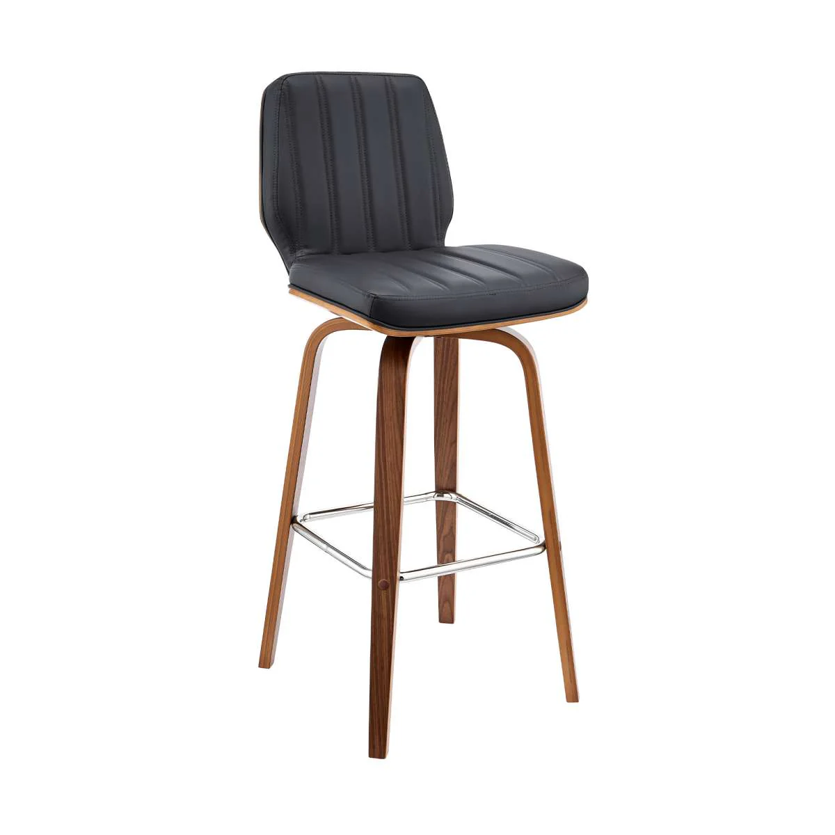 Renee 30" Swivel Grey Faux Leather and Walnut Wood Bar Stool By Armen Living - Image 2