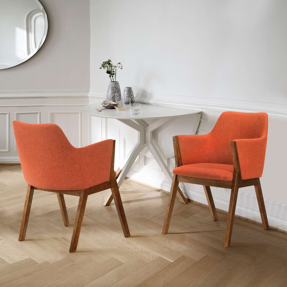 Renzo Orange Fabric and Walnut Wood Dining Side Chairs - Set of 2 By Armen Living