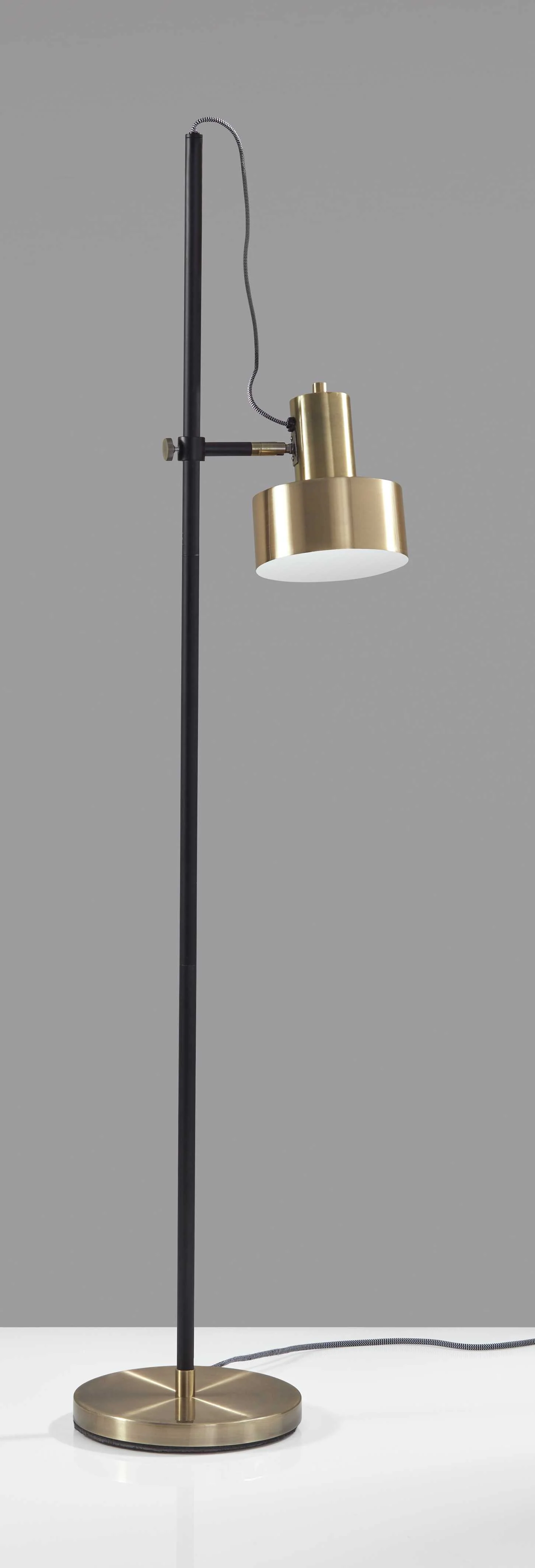 Retro Floor Lamp with Matte Black Pole and Adjustable Jumbo Antique Brass Metal Shade By Homeroots