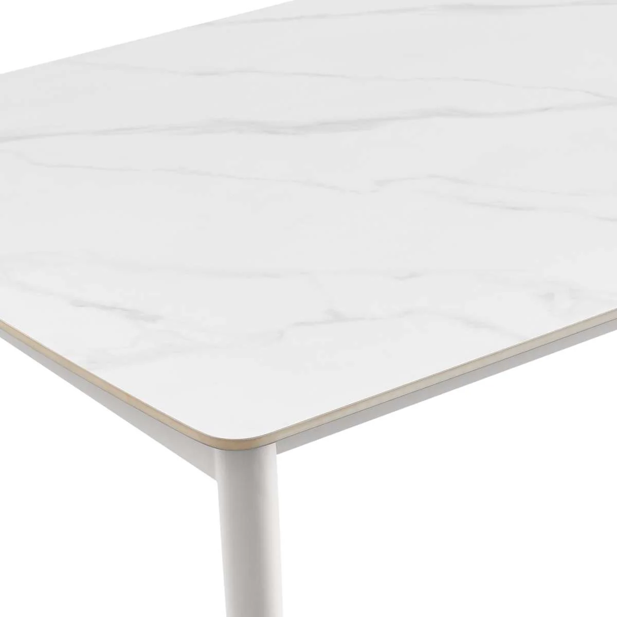 Rhodes Outdoor Patio Rectangular Dining Table in Snowy Sintered Stone and Porcelain Finish By Armen Living - Image 5