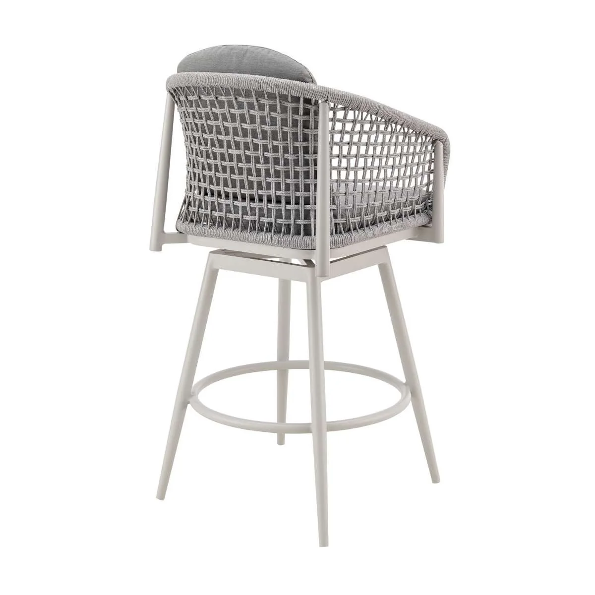 Rhodes Outdoor Patio Swivel Bar Stool in Aluminum with Light Gray Rope and Cushions By Armen Living - Image 3