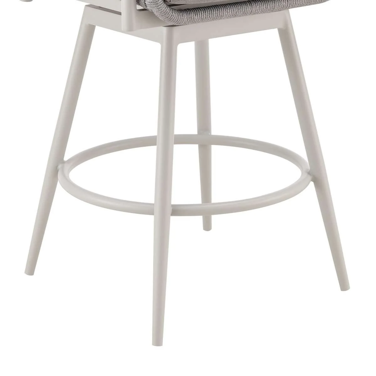 Rhodes Outdoor Patio Swivel Bar Stool in Aluminum with Light Gray Rope and Cushions By Armen Living - Image 6