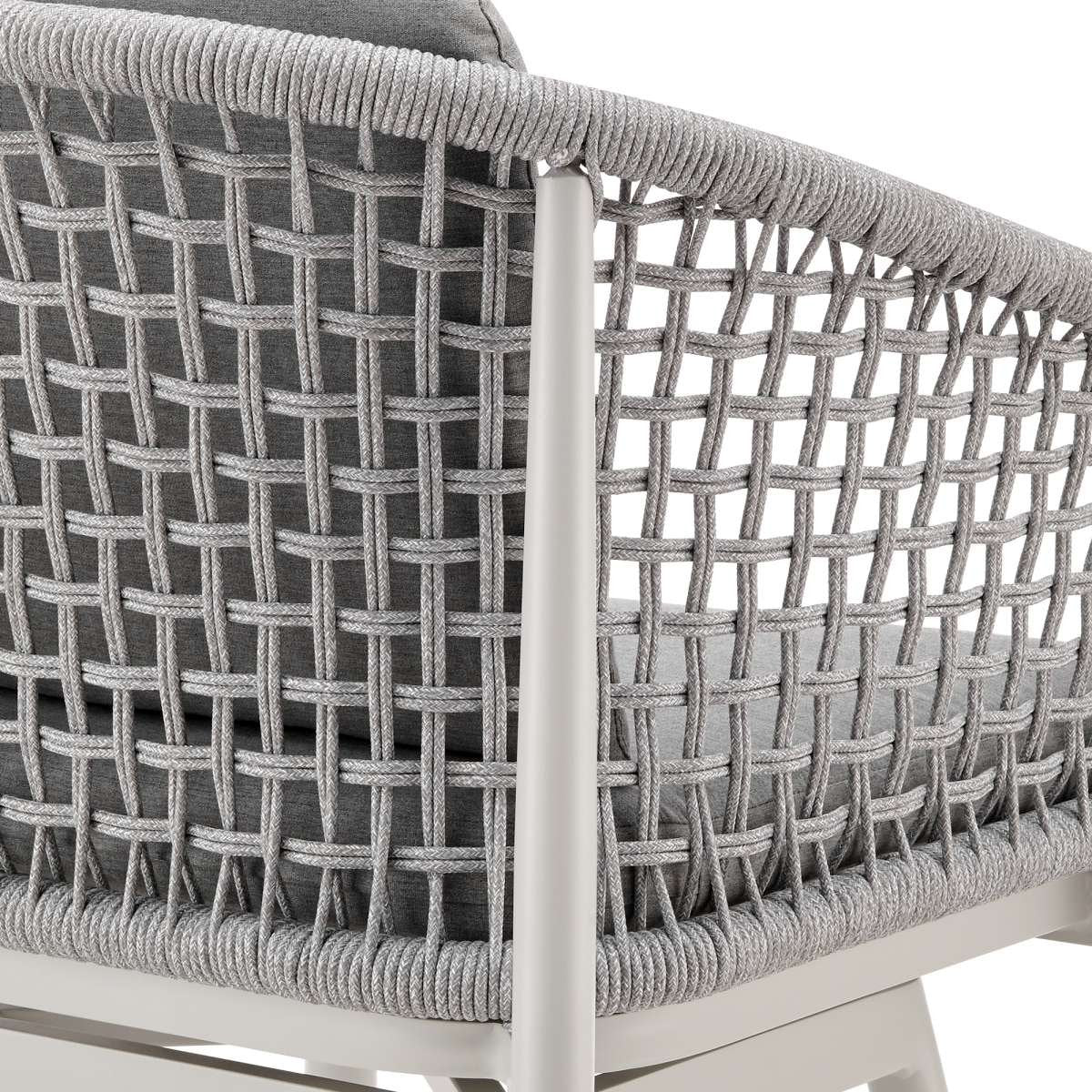 Rhodes Outdoor Patio Swivel Counter Stool in Aluminum with Light Gray Rope and Cushions By Armen Living - Image 8