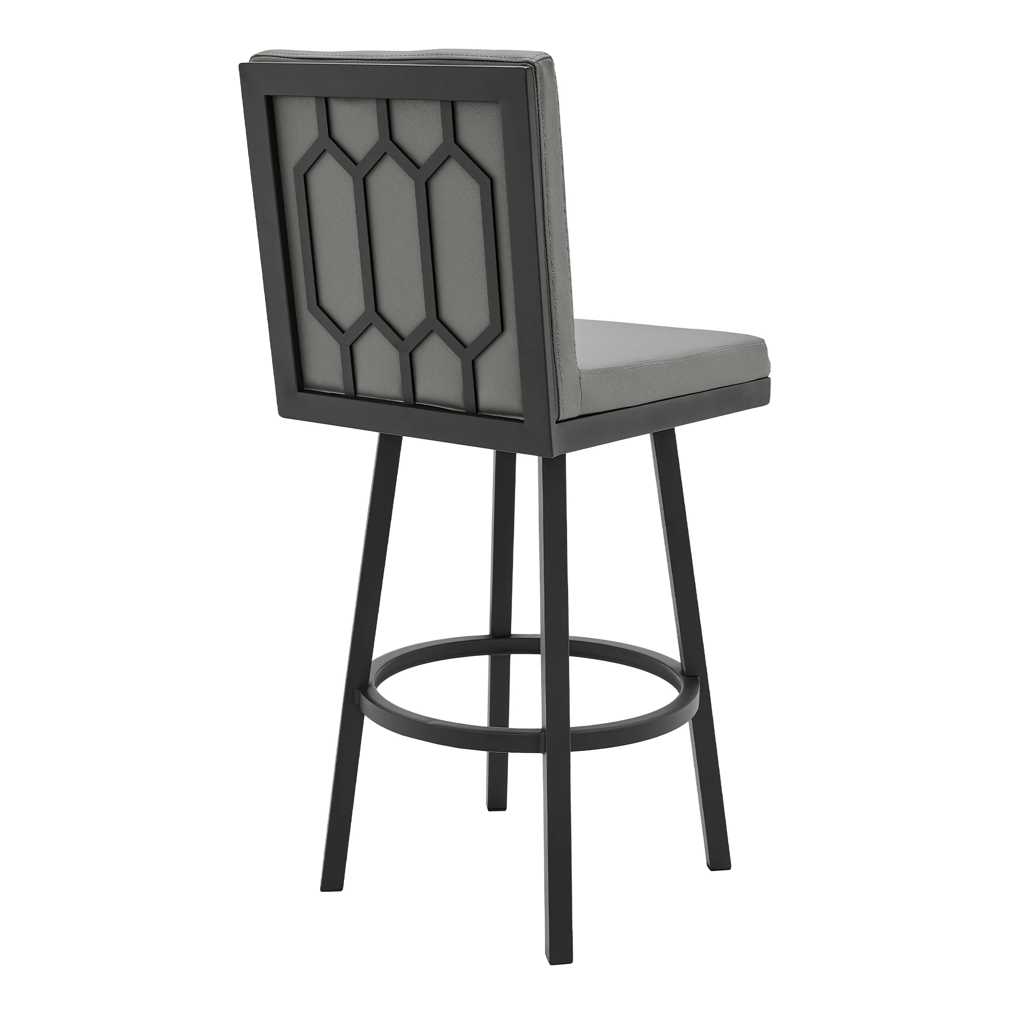 Rochester 26" Swivel Modern Black Metal and Grey Faux Leather Barstool By Armen Living - Image 4
