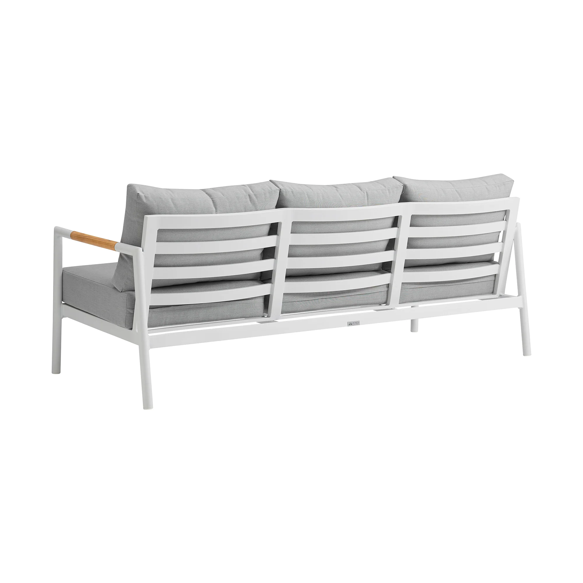Royal 4 Piece White Aluminum and Teak Outdoor Seating Set with Light Gray Cushions By Armen Living - Image 4