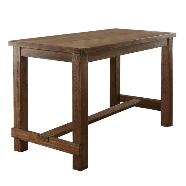 Rustic Plank Wooden Counter Height Table With Block Legs Oak Brown By Benzara