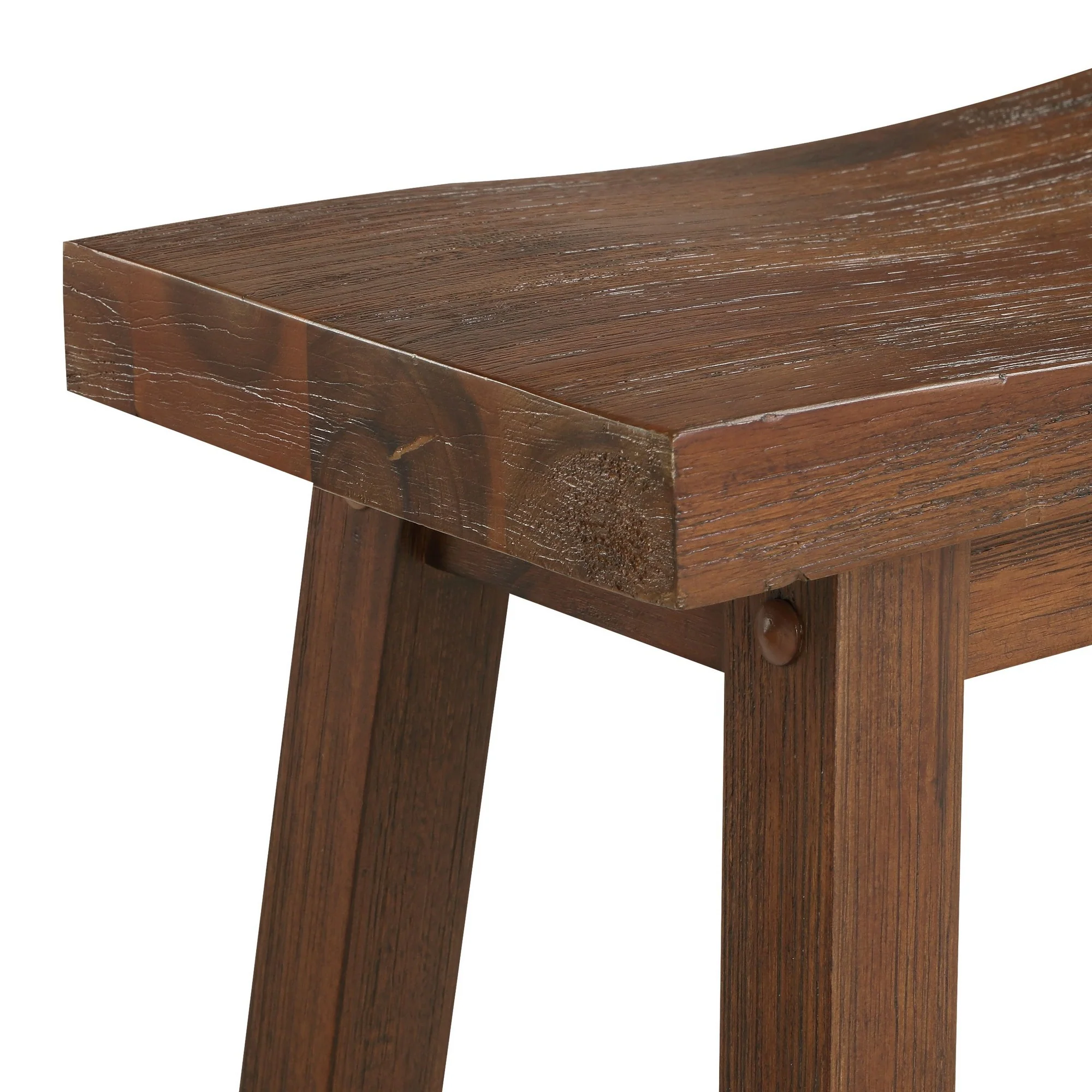 Saddle Design Wooden Counter Stool with Grain Details, Brown By Benzara - Image 5