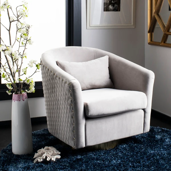 Safavieh Clara Quilted Swivel Tub Chair - Pale Taupe