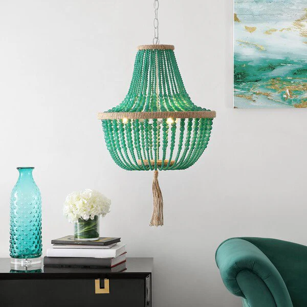 Safavieh Lush Kristi 3 Light 16.5 Inch Dia Emerald Beaded Pendant - Emerald