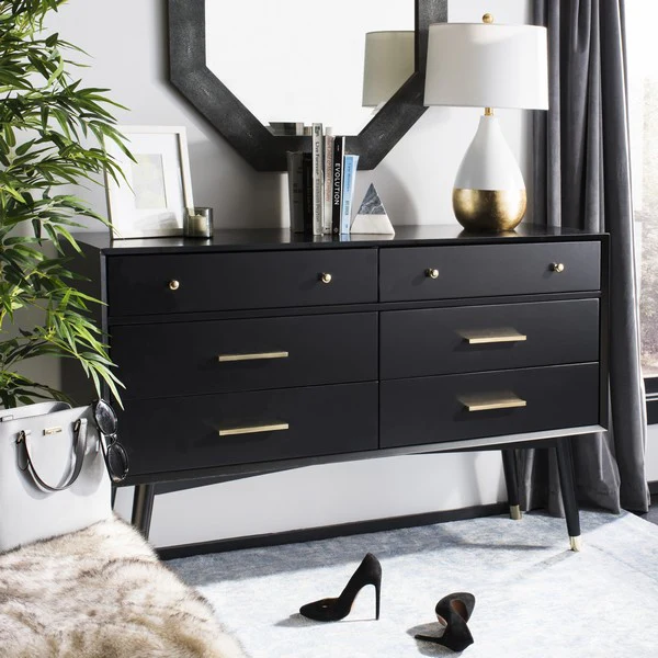 Safavieh Madden Retro Dresser - Black and Brass