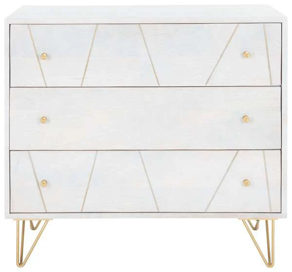 Safavieh Marigold 3 Drawer Chest - White Wash and Brass - Image 2