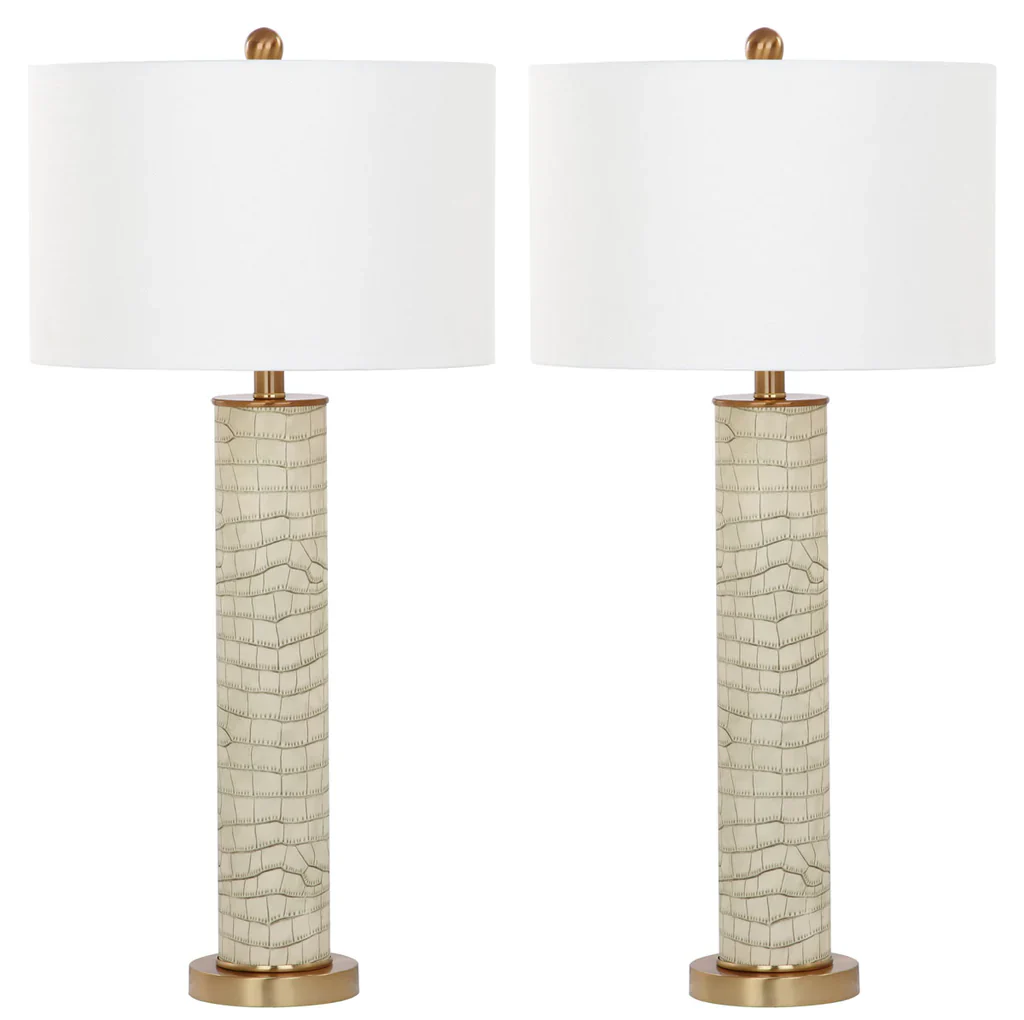 Safavieh Ollie 31.5-Inch H Faux Alligator Table Lamp Set Of 2 - Cream