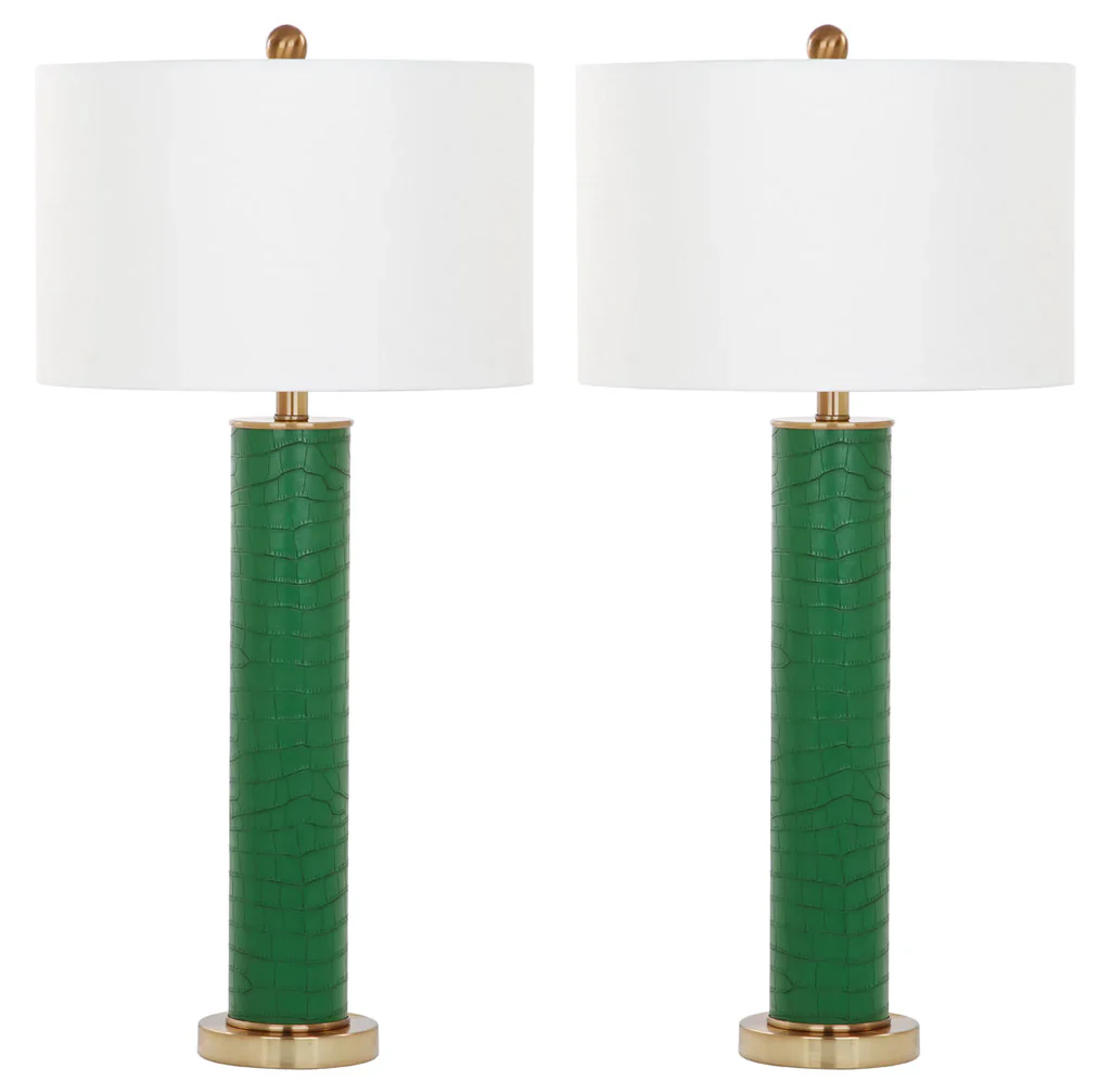 Safavieh Ollie 31.5-Inch H Faux Alligator Table Lamp Set Of 2 - Dark Green