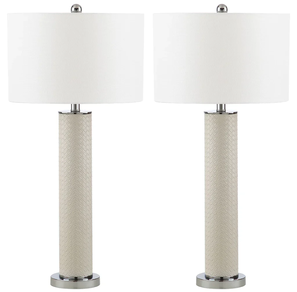 Safavieh Ollie 31.5-Inch H Faux Woven Leather Table Lamp Set Of 2 - Cream