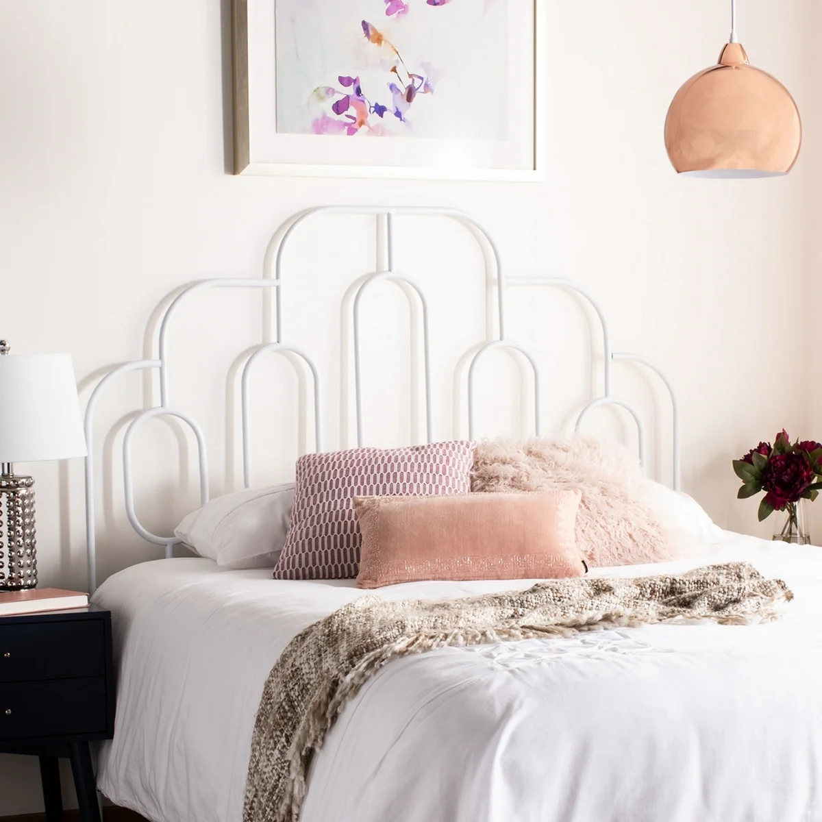 Safavieh Paloma Metal Retro Headboard Queen Size - White