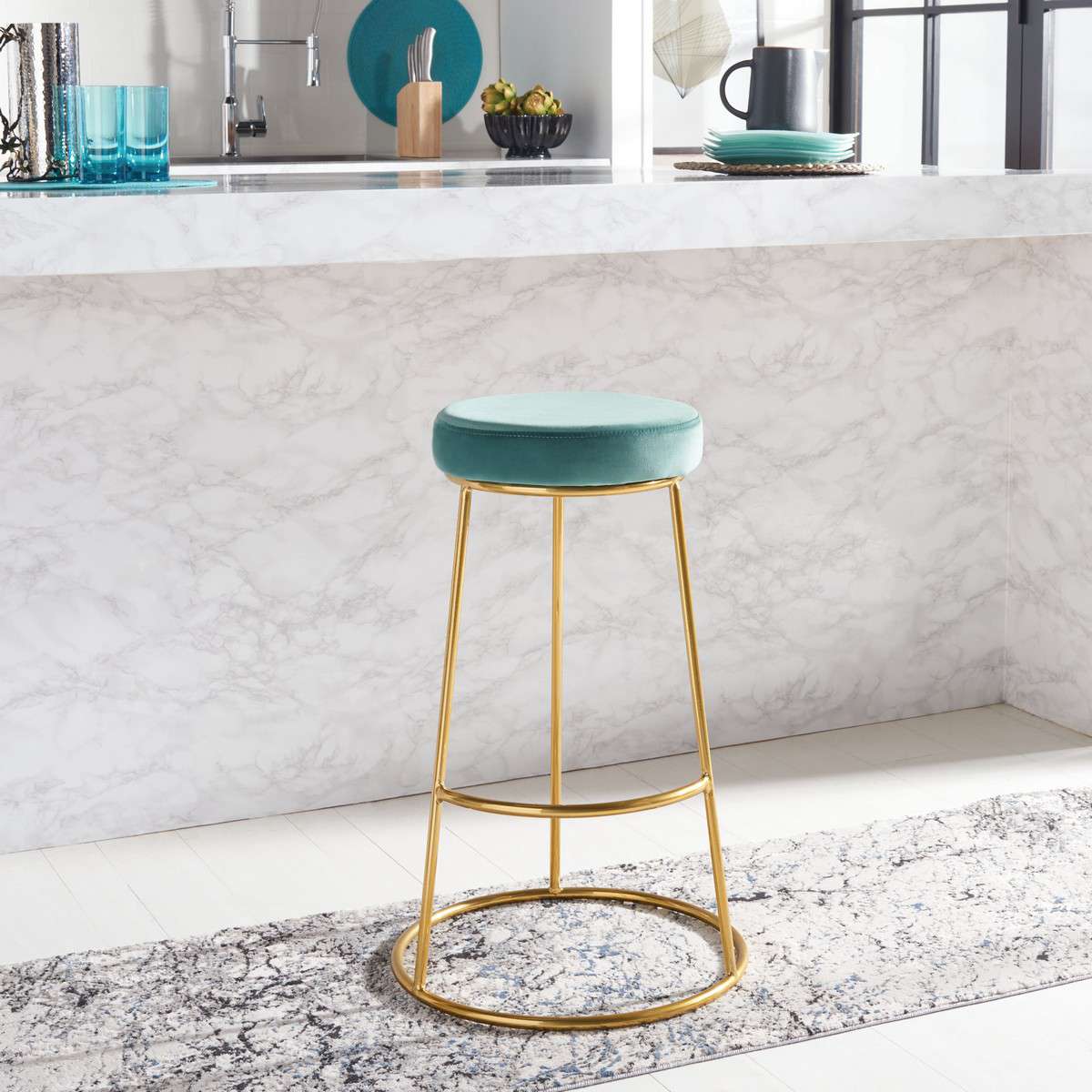 Safavieh Sabina Round Bar Stool - Seafoam